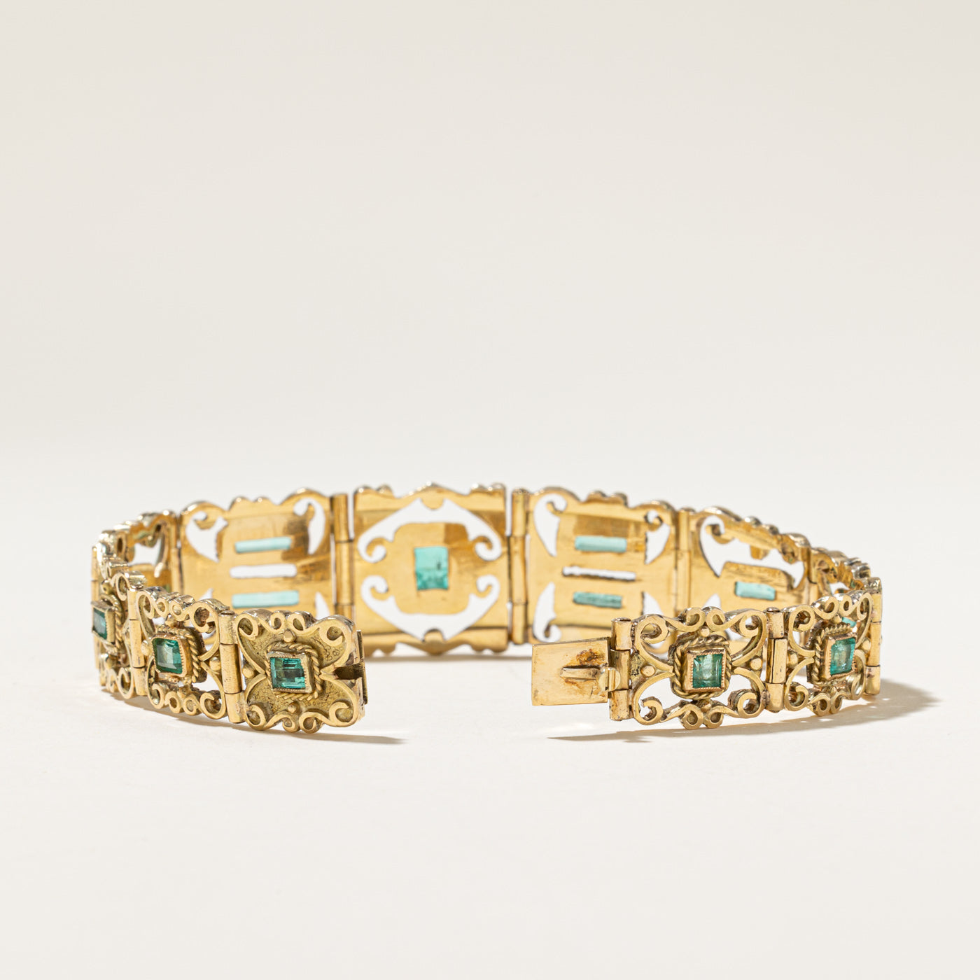 Vintage Natural Emerald Scrollwork Bracelet | 5.50ctw | 7.5"