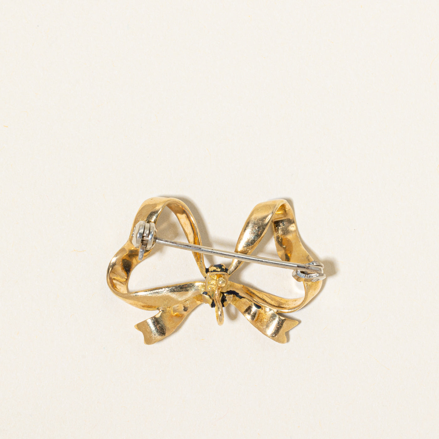 Vintage 18k Yellow Gold Enamel Bow Brooch