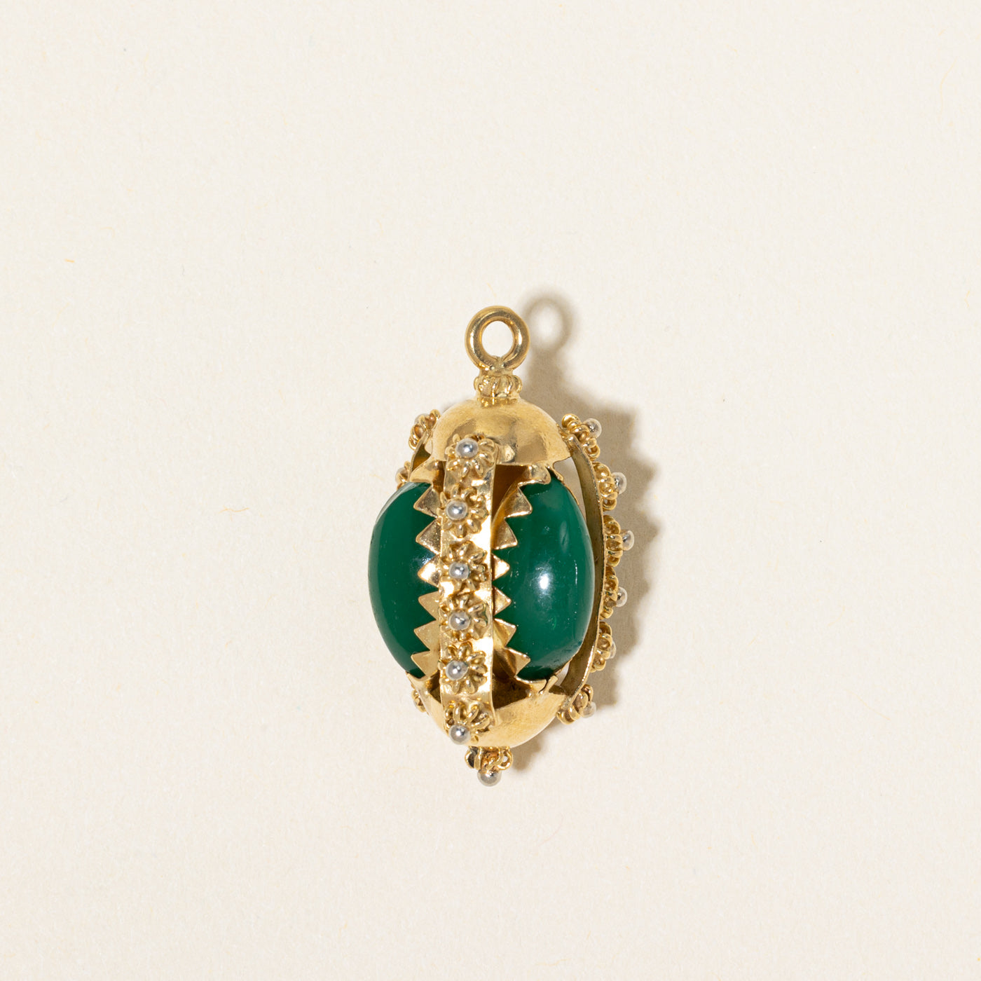 Green Glass Egg Shaped Ornate Charm | 10.00ctw