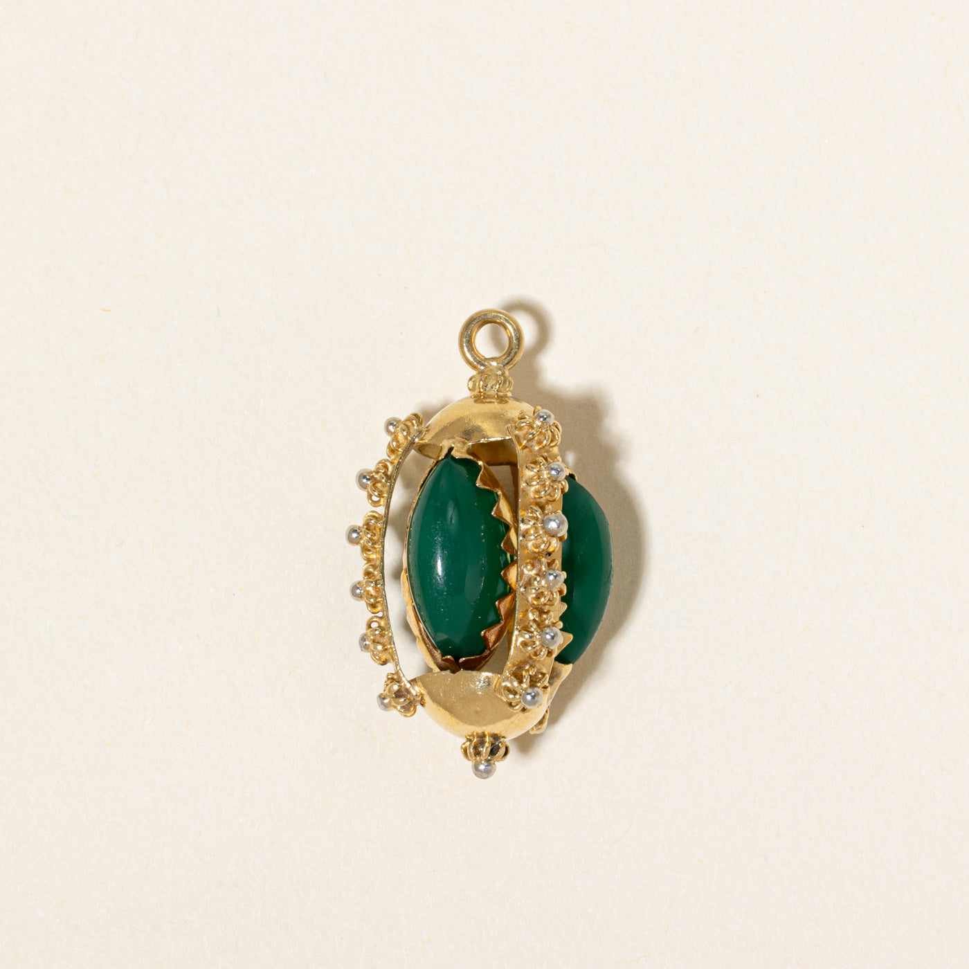 Green Glass Egg Shaped Ornate Charm | 10.00ctw