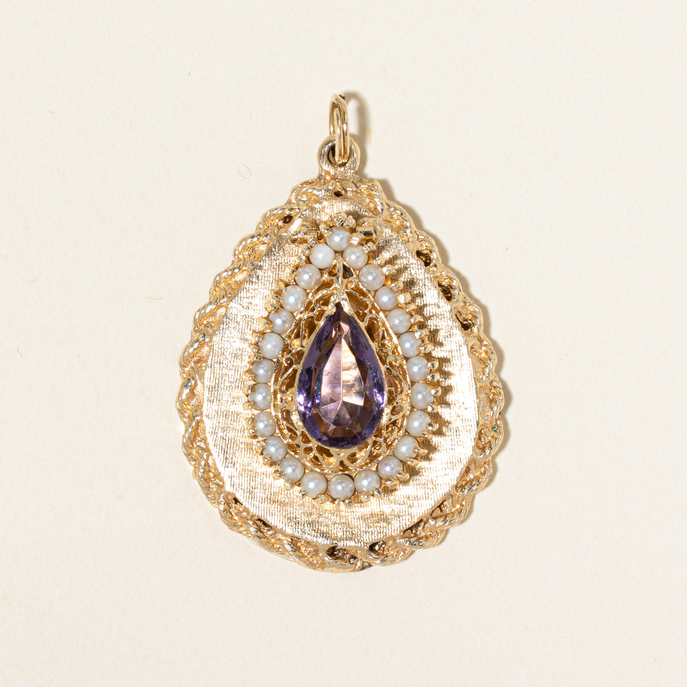 Purple Glass & Pearl Pear Shaped Pendant | 2.50ct