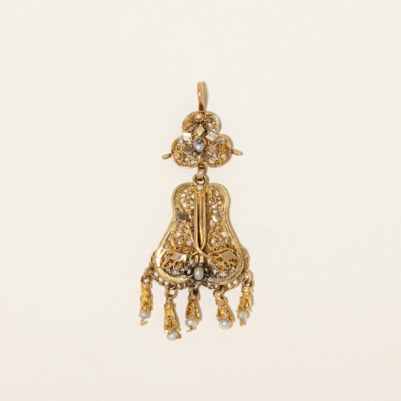Vintage 18k Yellow Gold Seed Pearl Ornate Pendant