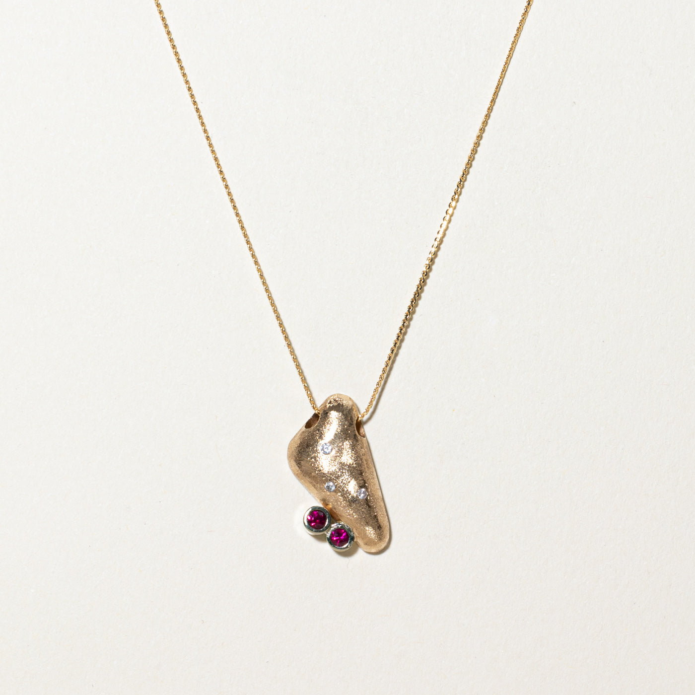 Ruby & Diamond Abstract Pendant Necklace | 0.13ctw, 0.03ctw | 14"