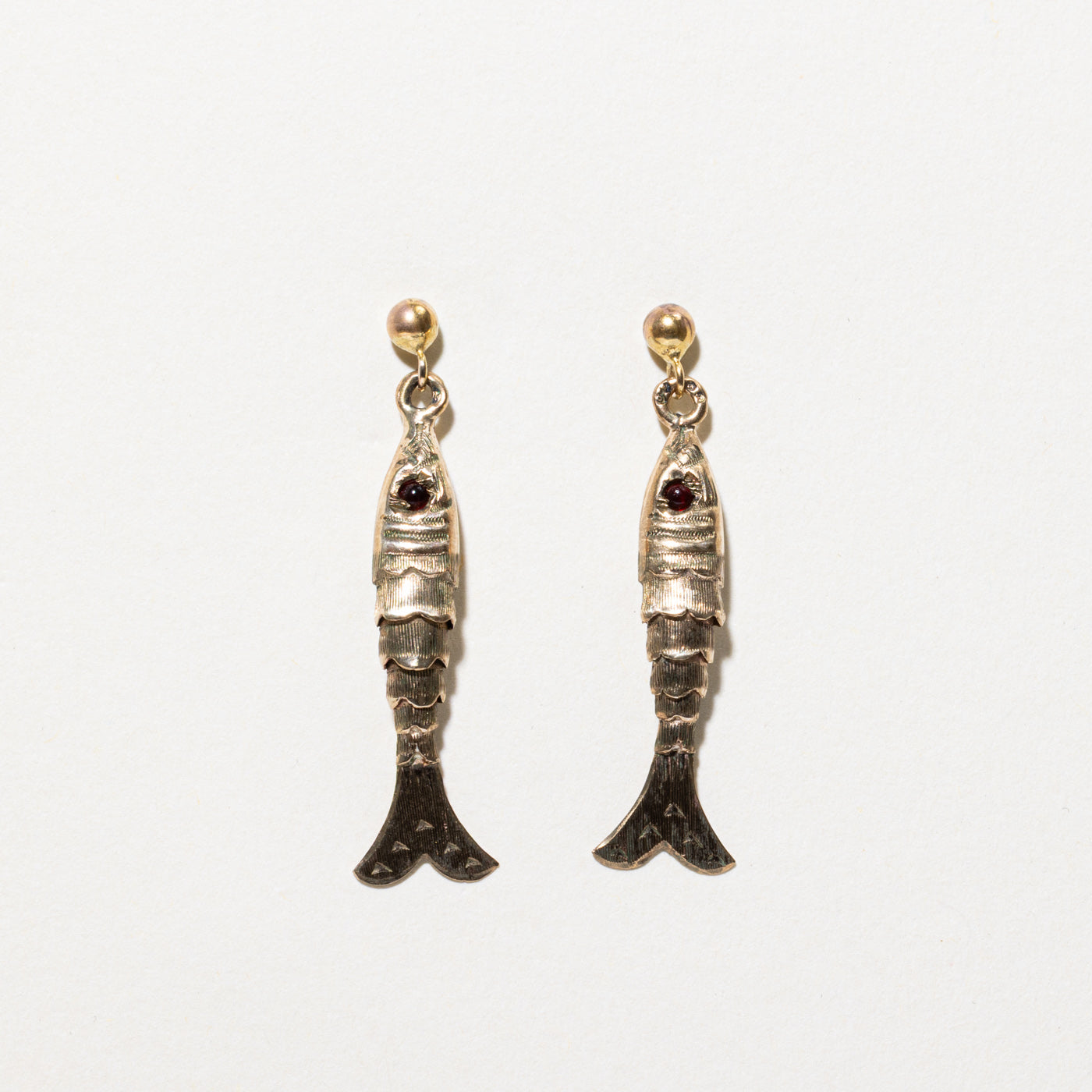 1973 London Red Glass Fish Drop Earrings | 0.08ctw