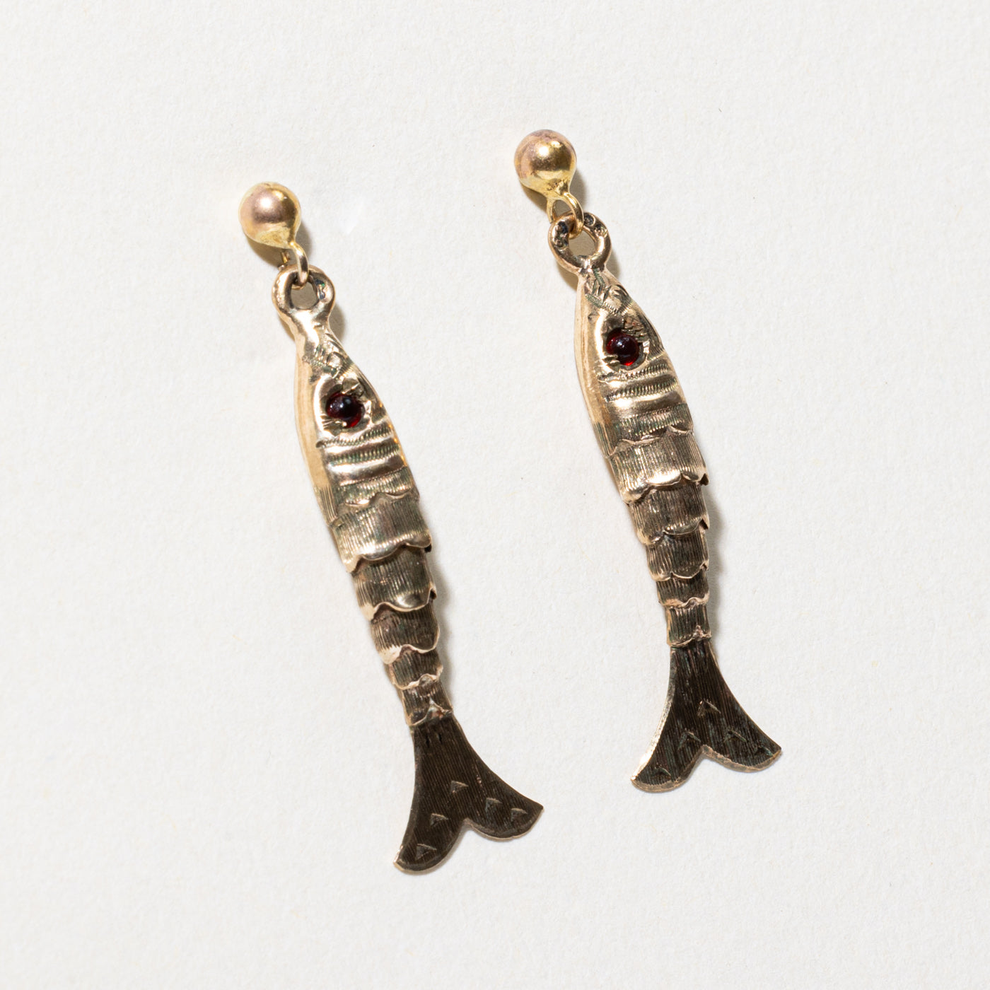 1973 London Red Glass Fish Drop Earrings | 0.08ctw