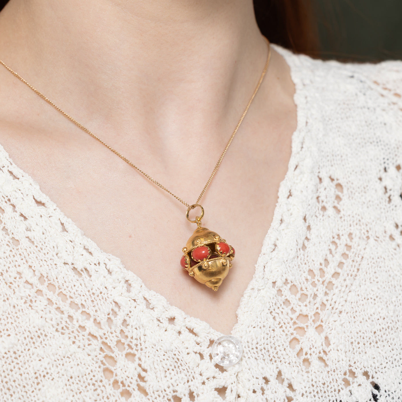 Vintage Italian Coral Egg Shaped Charm Pendant | 6.00ctw