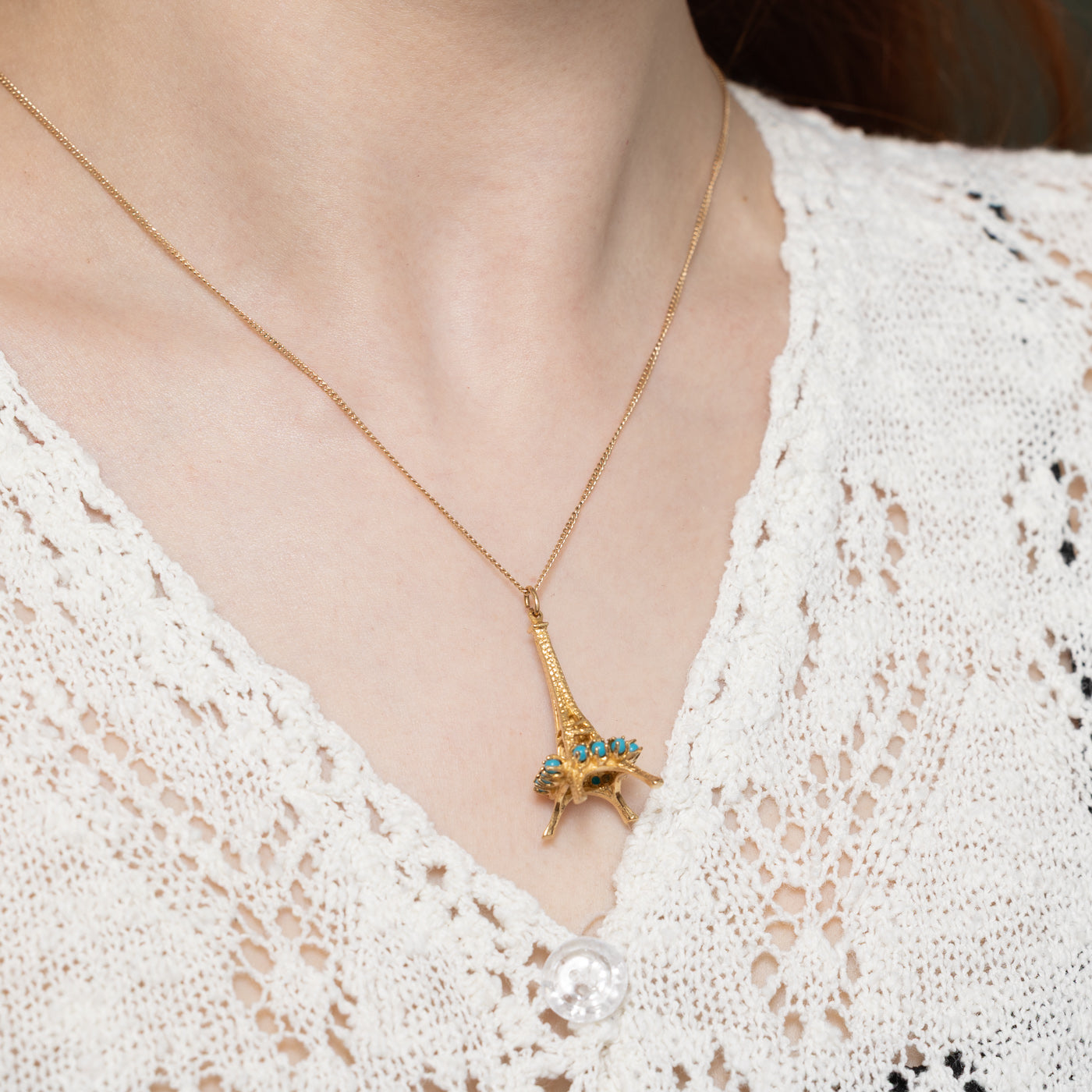 14k Imitation Turquoise Eiffel Tower Pendant | 1.00ctw