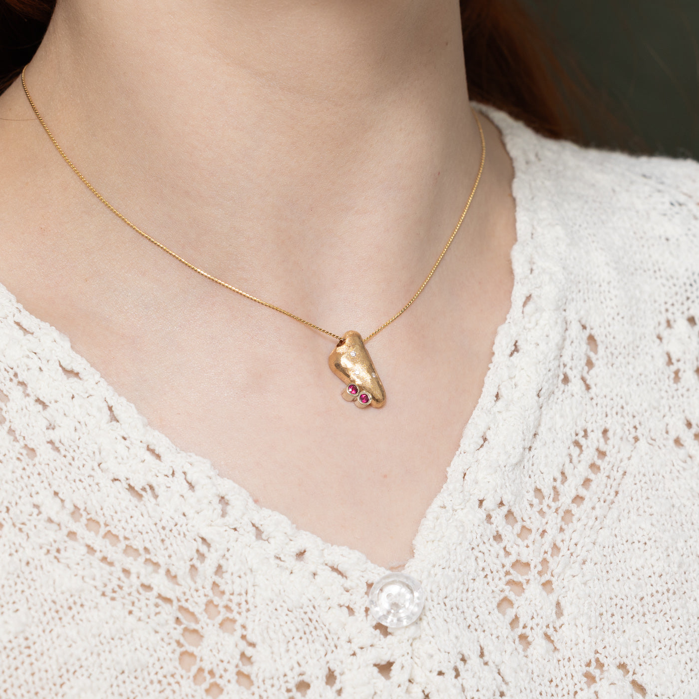 Ruby & Diamond Abstract Pendant Necklace | 0.13ctw, 0.03ctw | 14"