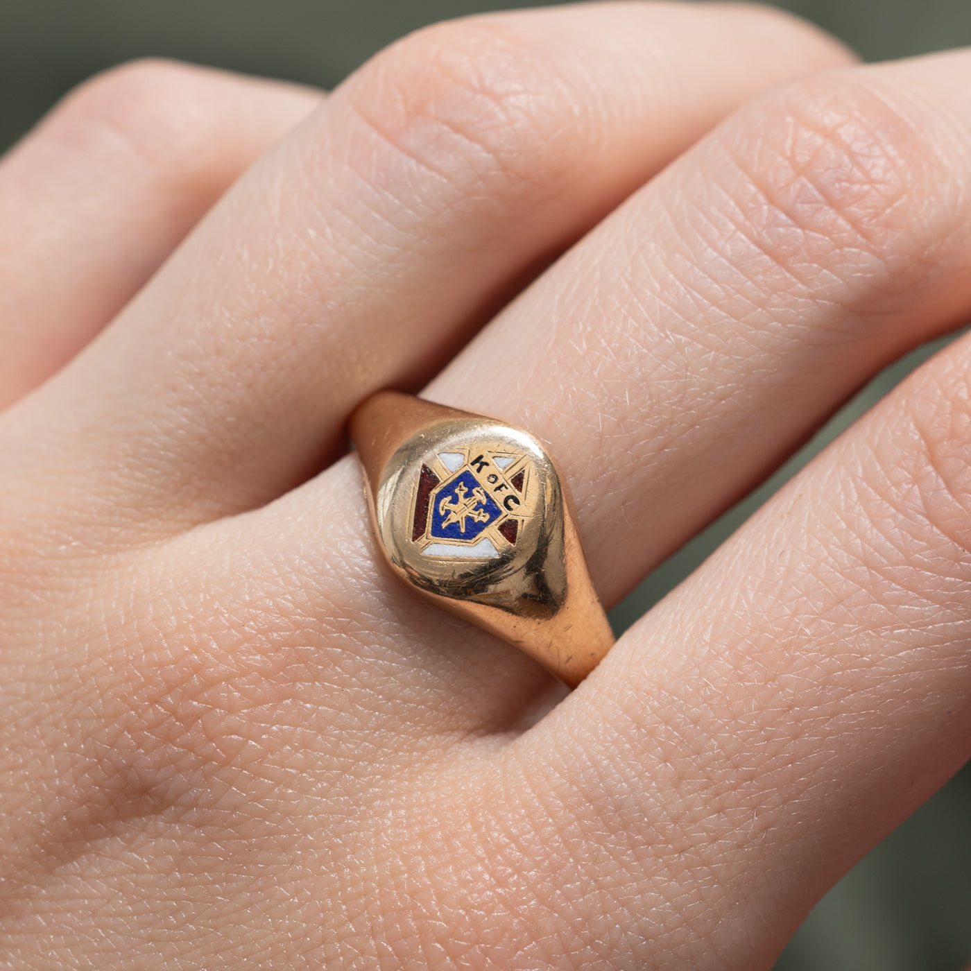Vintage Knights of Columbus Enamel Crest Ring | SZ 10.5