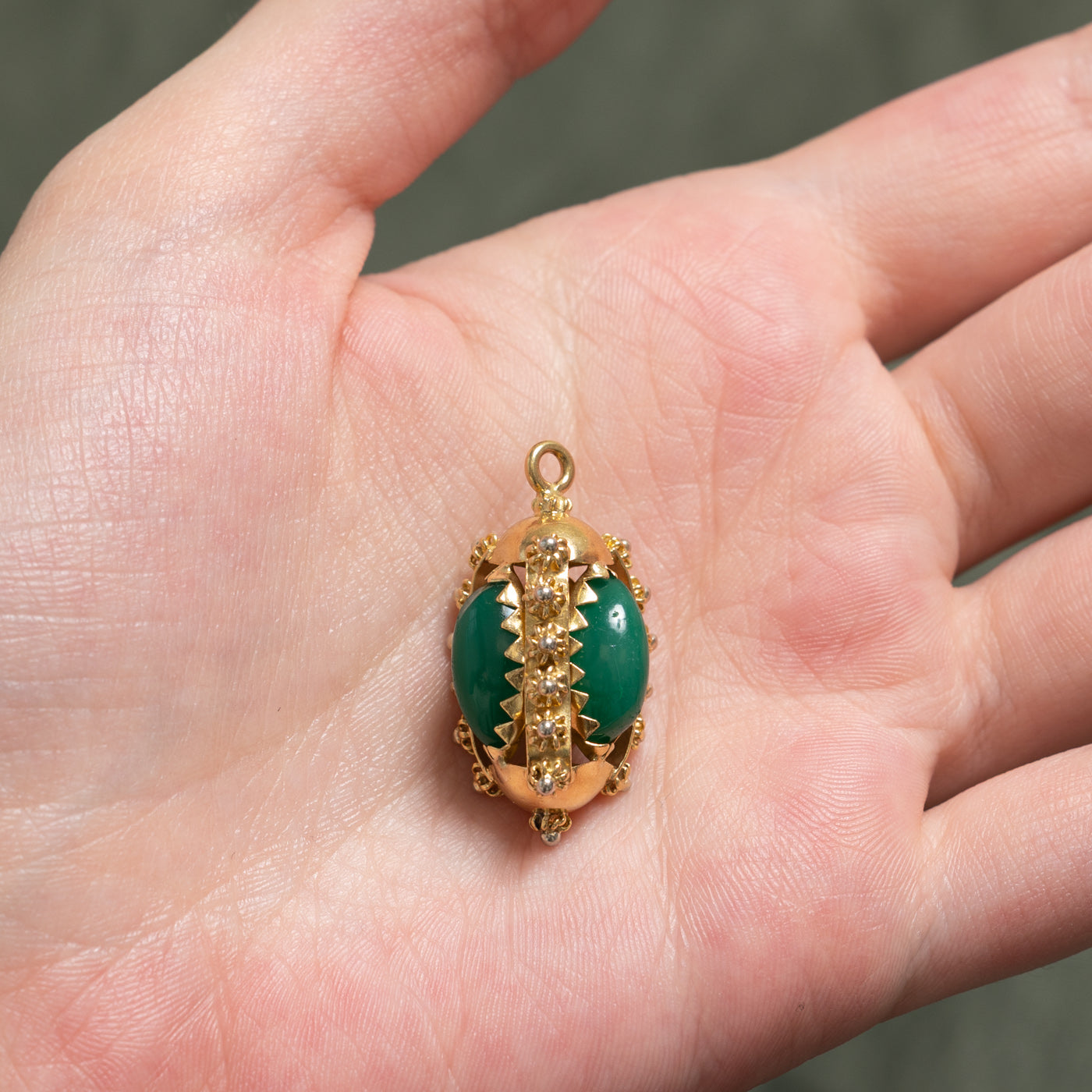 Green Glass Egg Shaped Ornate Charm | 10.00ctw