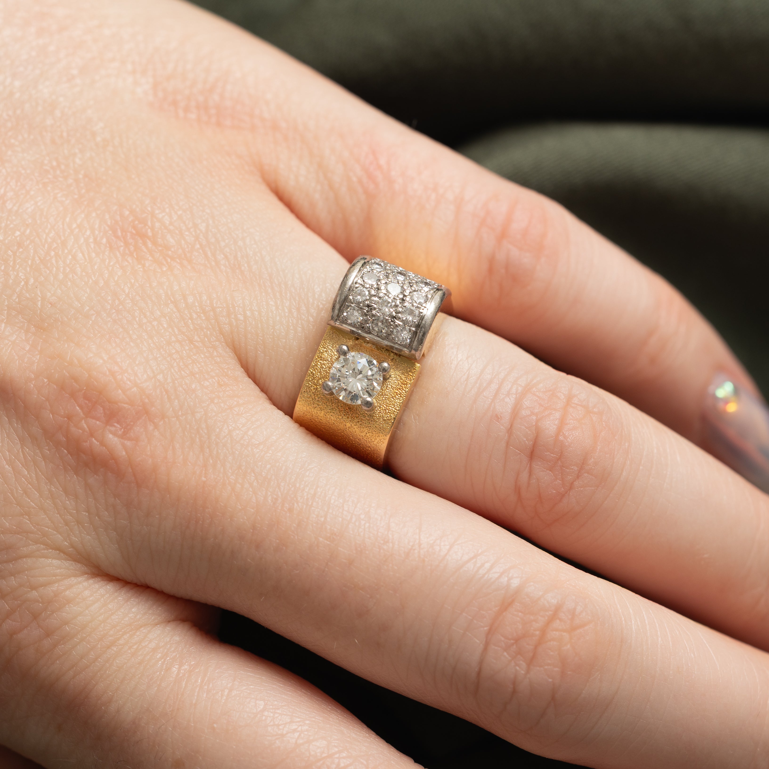 18k Diamond Accented Textured Soft Square Ring | 0.45ct VS1 H/I, 0.30ctw | SZ 4.25