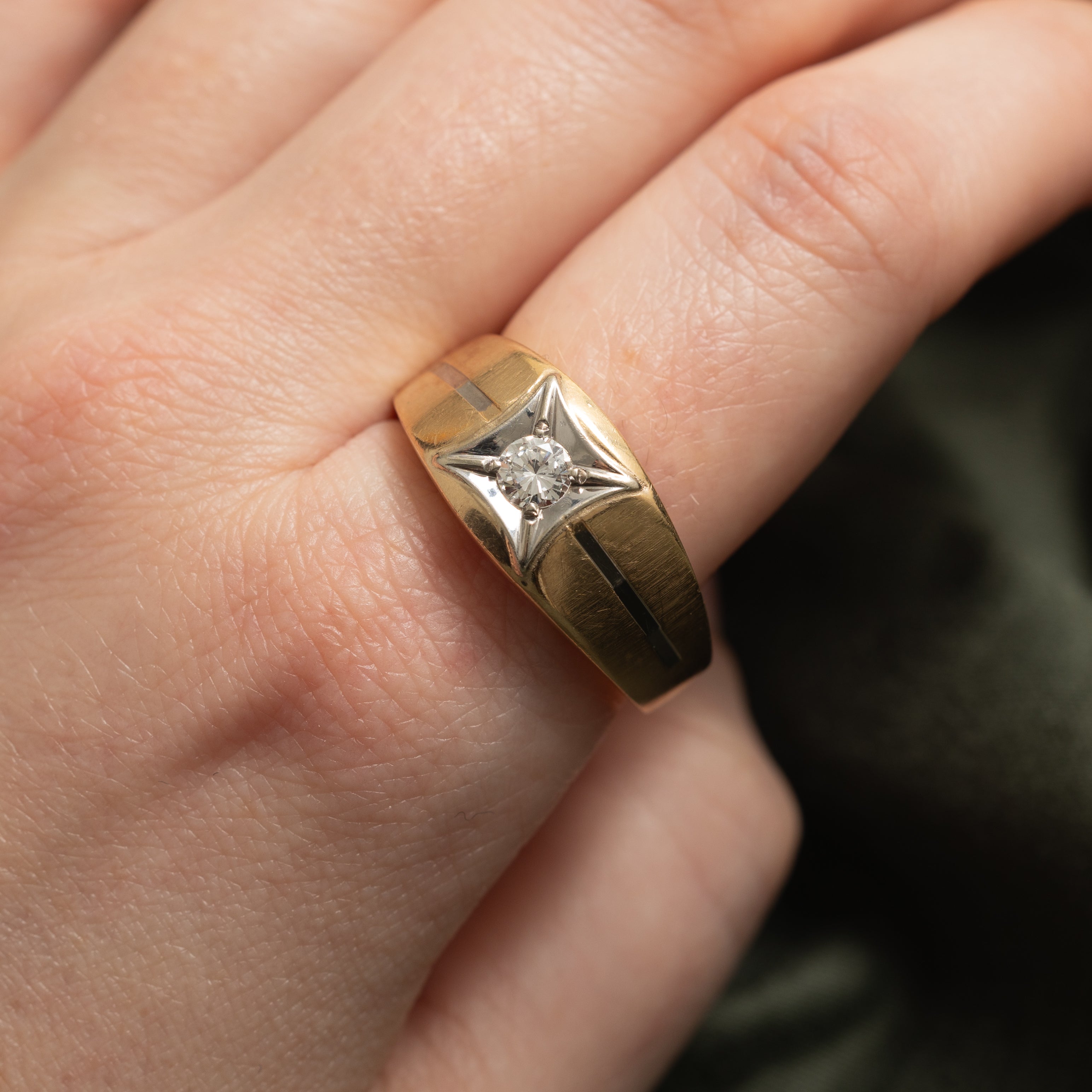 14k Diamond Textured Geometric Ring | 0.34ct SI1 I/J | SZ 12.25