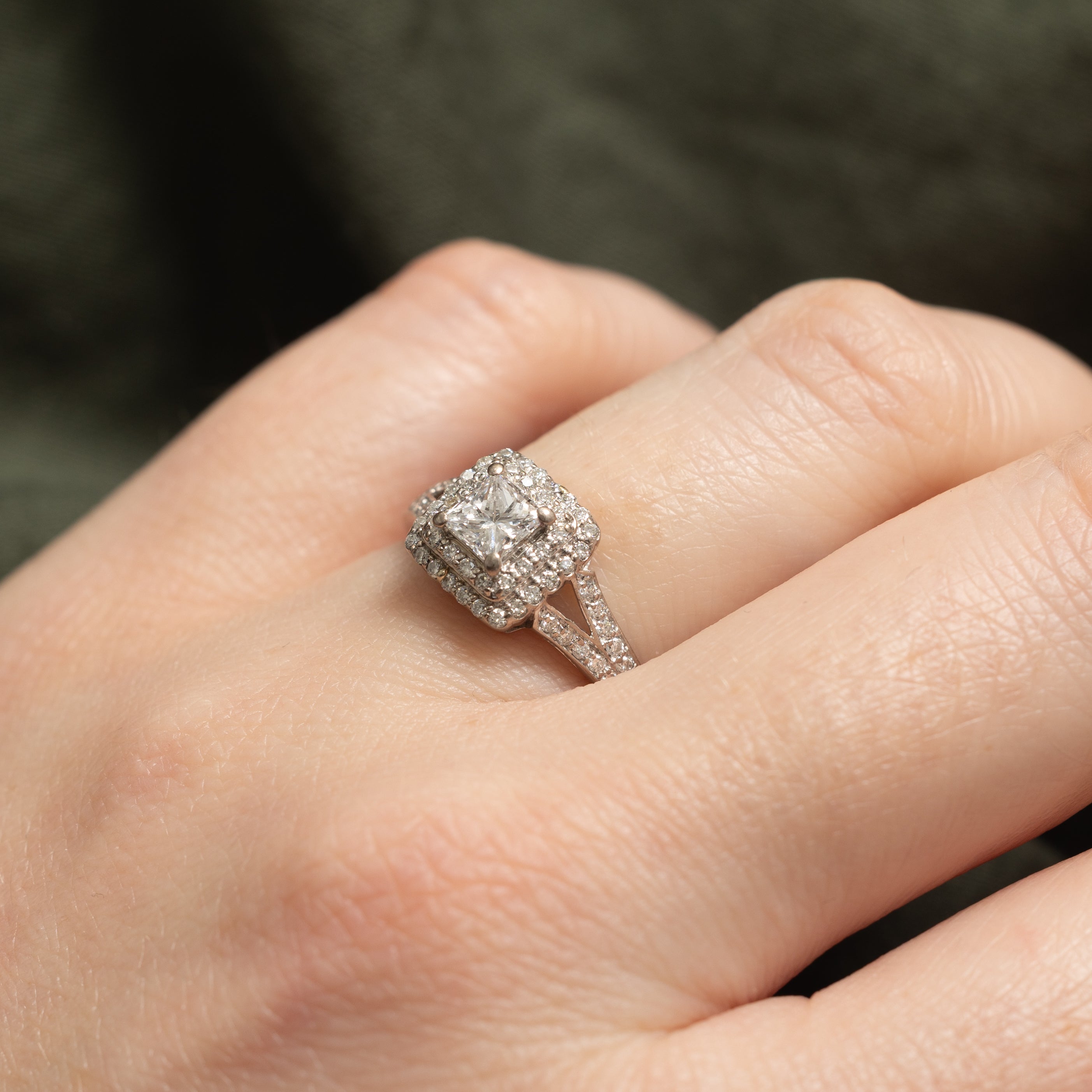 18k Princess Cut Diamond Double Halo Ring | 0.35ct SI1/SI2 F/G, 0.36ctw | SZ 5.25