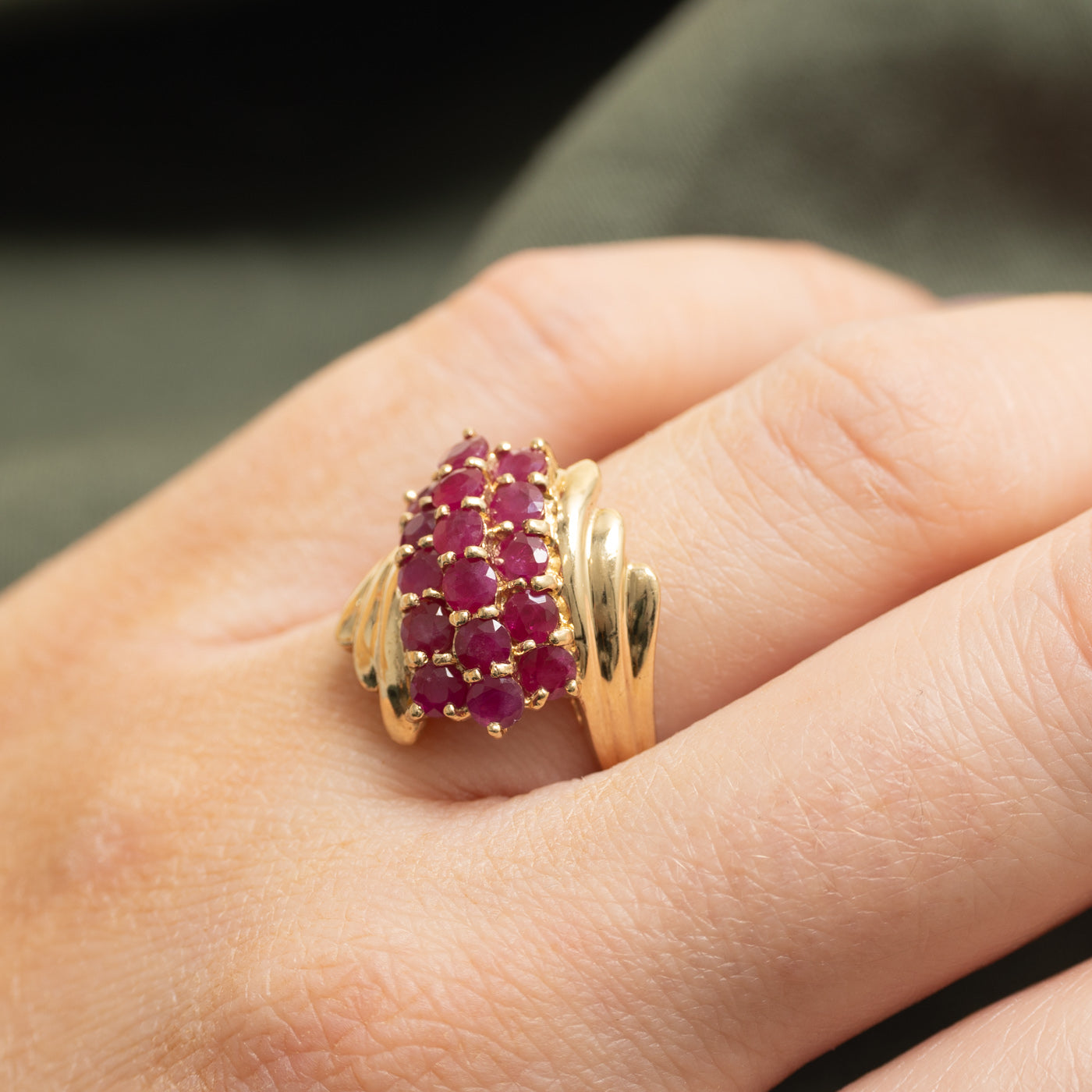 Mult Row Ruby Grooved Cocktail Ring | SZ 7.0