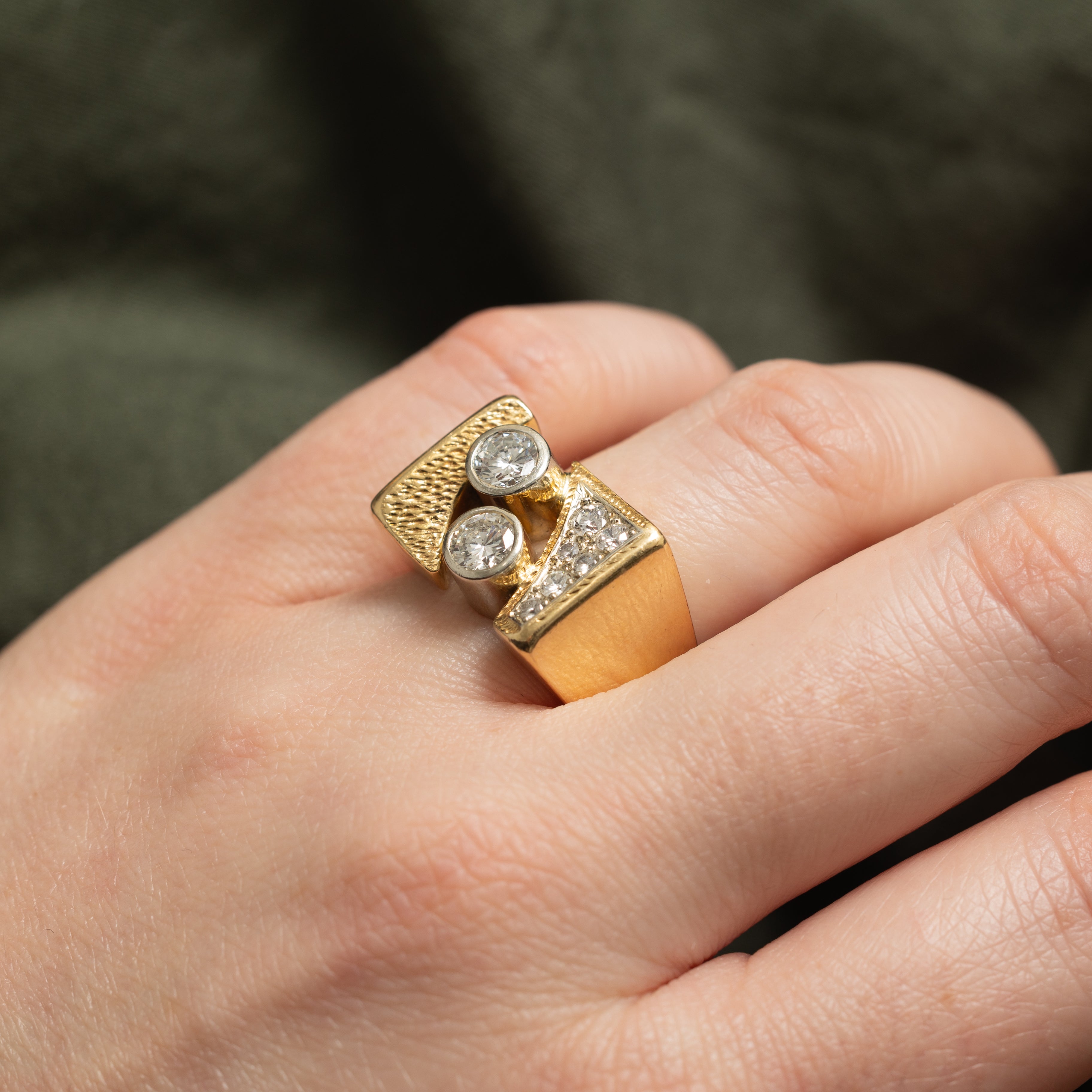 18k Bezel Set Diamond Chunky Geometric Ring | 1.26ctw | SZ 9