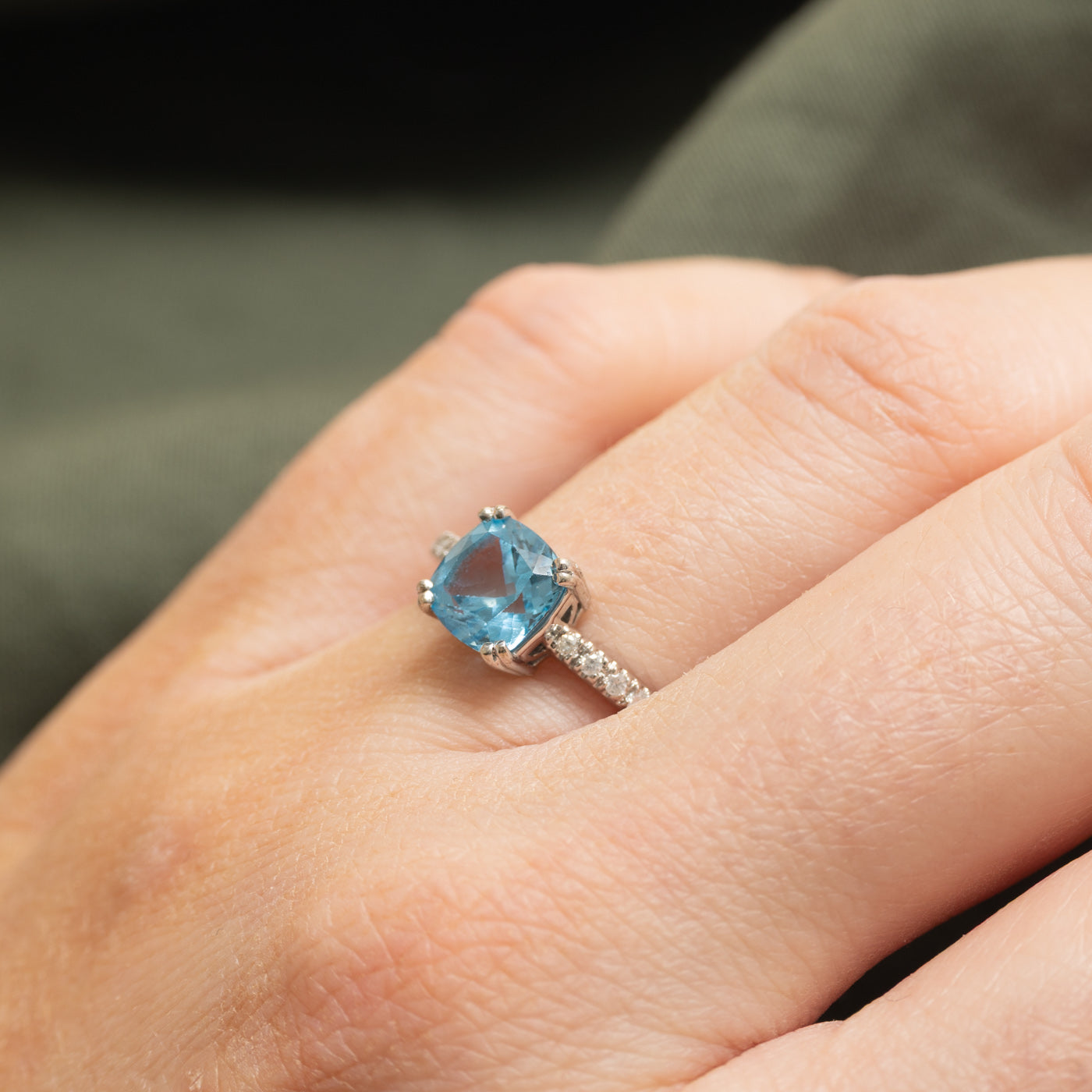 Cushion Cut Topaz & Diamond Accented Ring | SZ 6.5