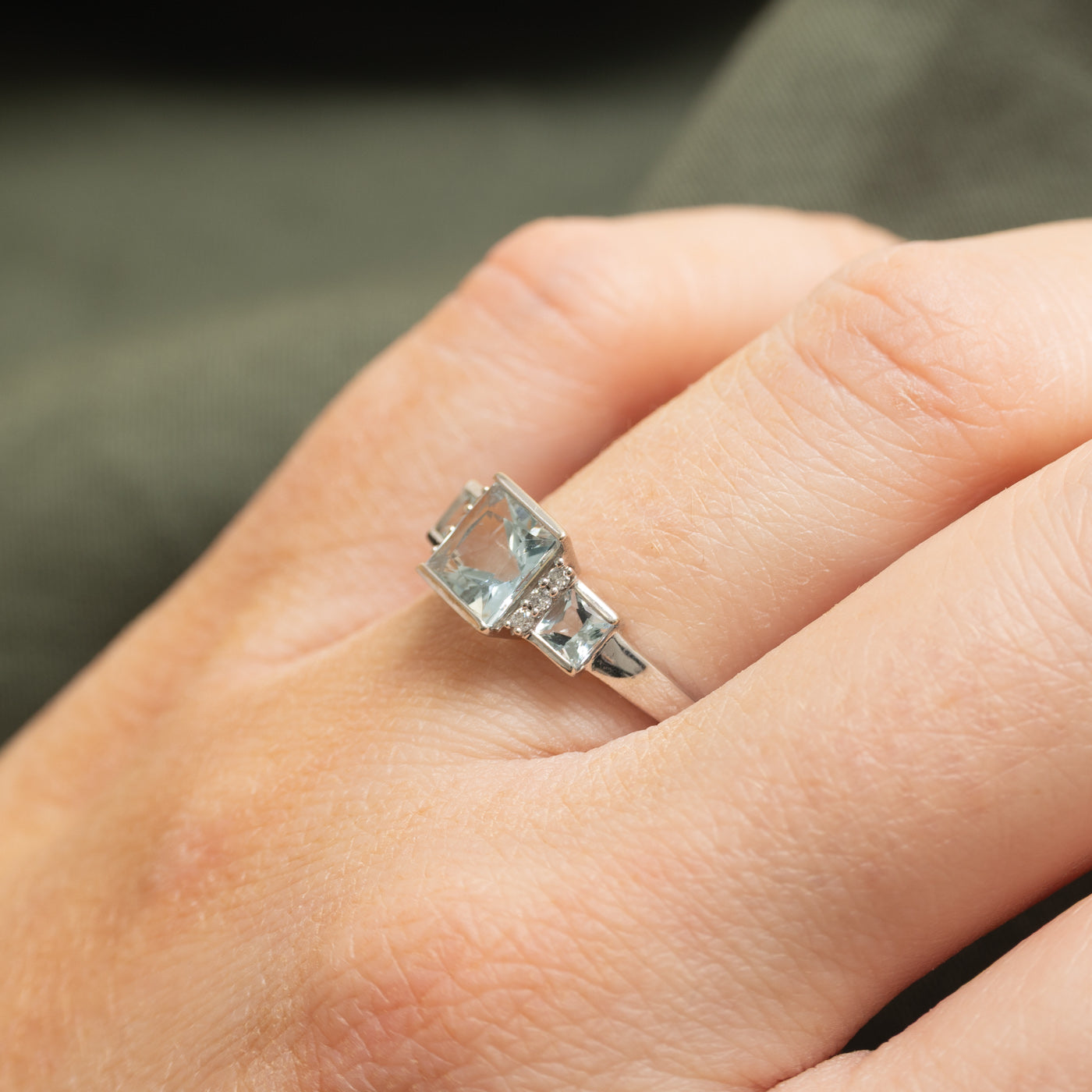 Square Cut Aquamarine & Diamond Accented Ring | 1.00ctw, 0.04ctw | SZ 7.25