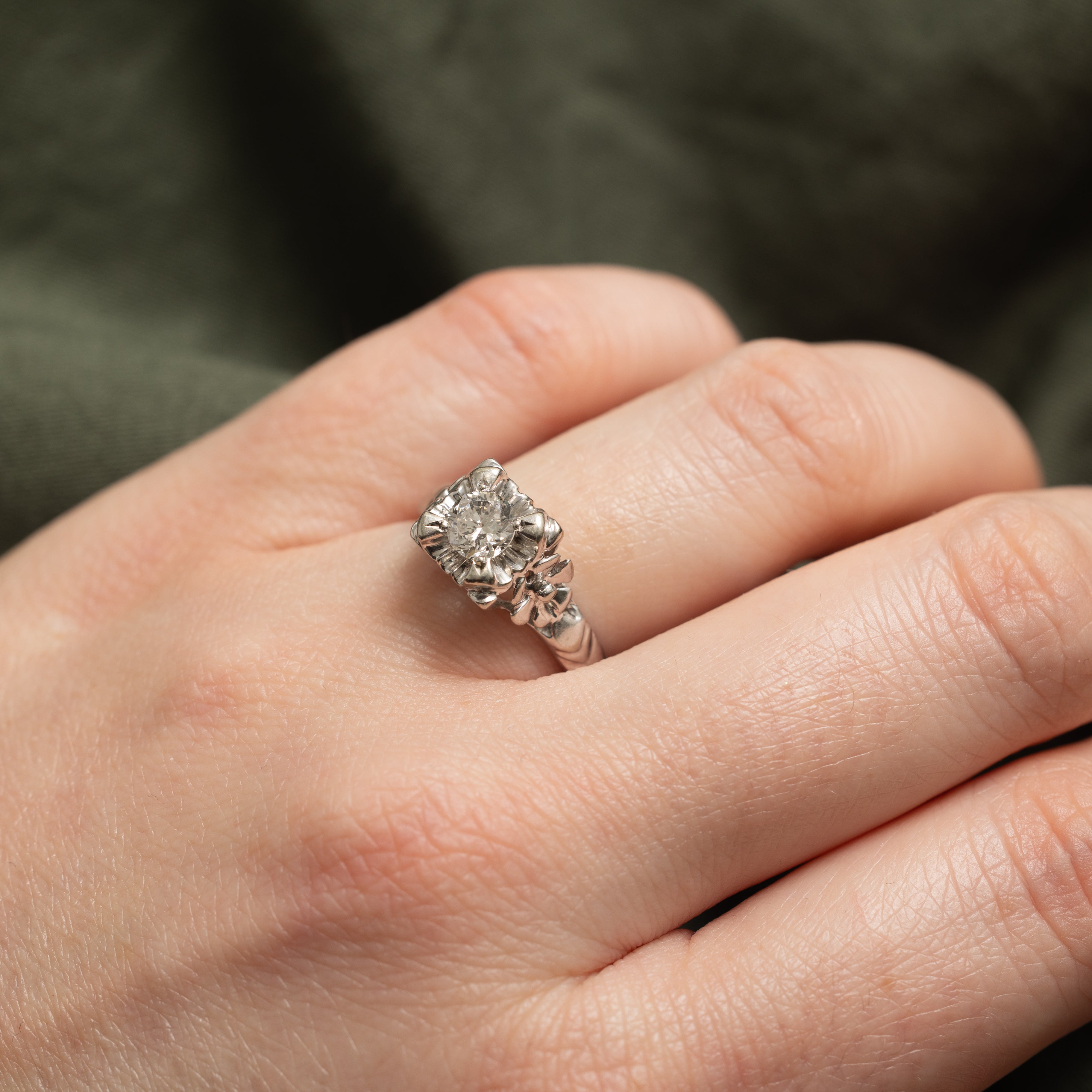 14k Illusion Set Diamond Floral Accented Ring | 0.43ct SI2 J | SZ 6.25