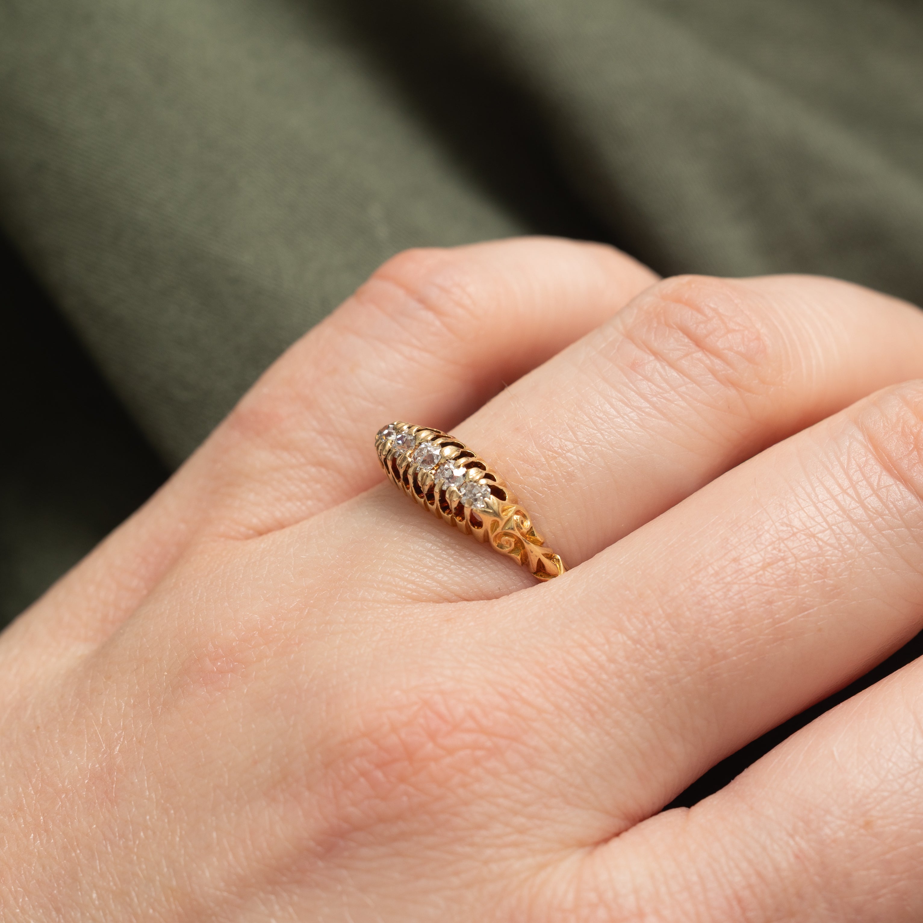 Edwardian 18k Five Stone Diamond Boat Ring | 0.36ctw | SZ 8
