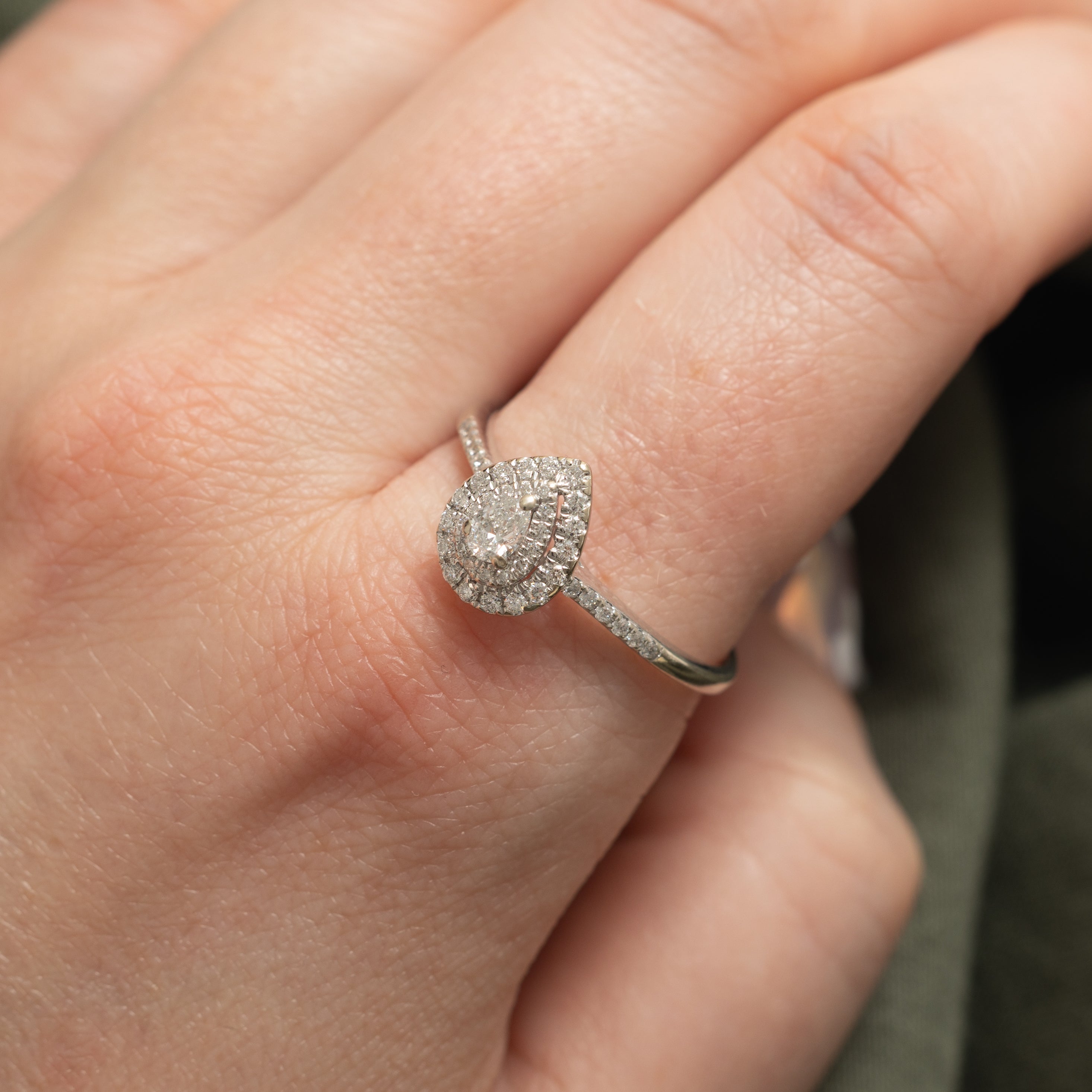 14k Pear Cut Diamond Halo Ring | 0.19ct I1 I/J, 0.25ctw | SZ 10.75