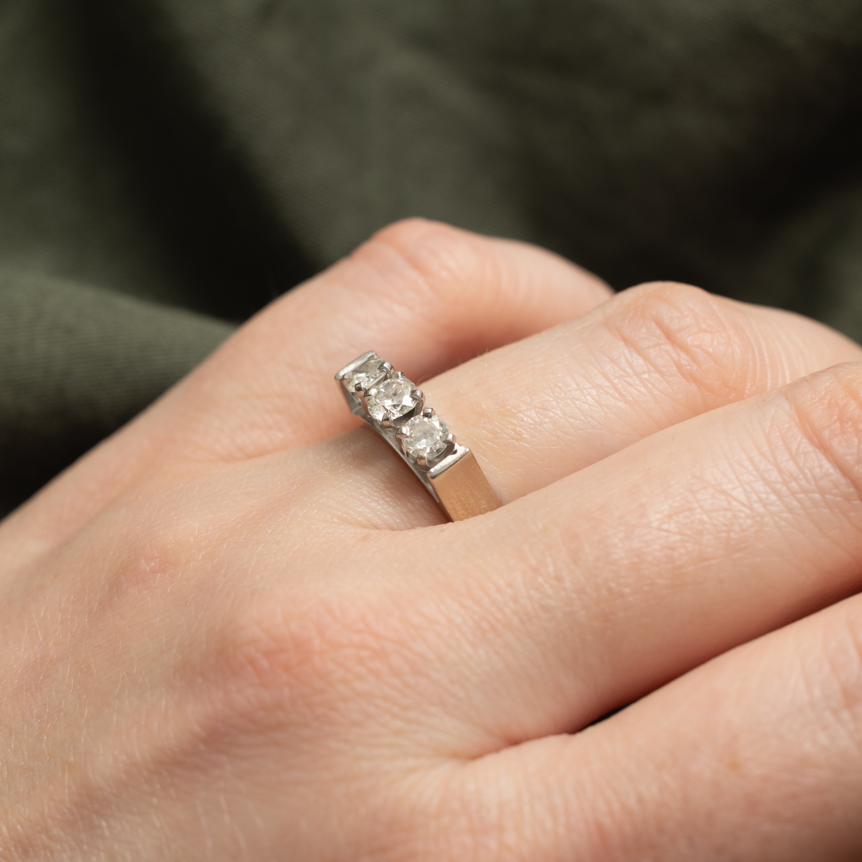 14k Three Stone Old European Diamond Ring | 0.28ct 0.39ctw | SZ 5.75