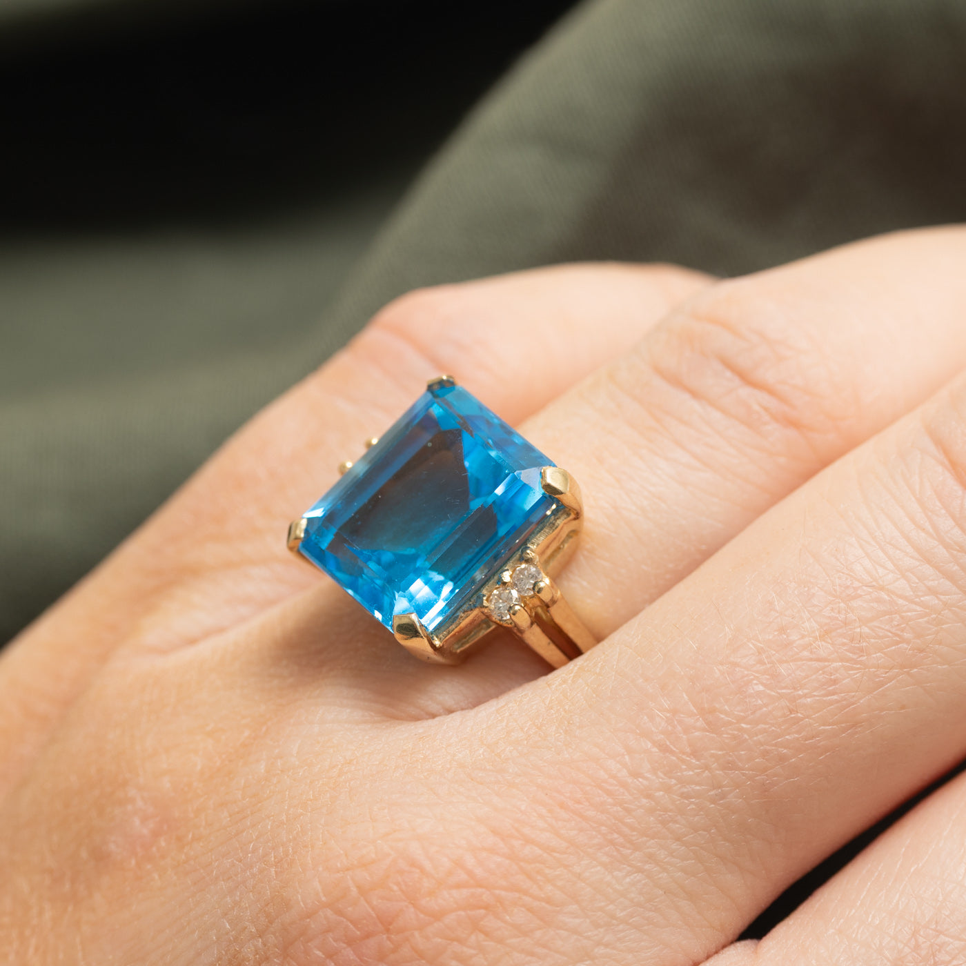 Topaz & Diamond Accented Cocktail Ring | 13.00ct, 0.08ctw | SZ 4.5