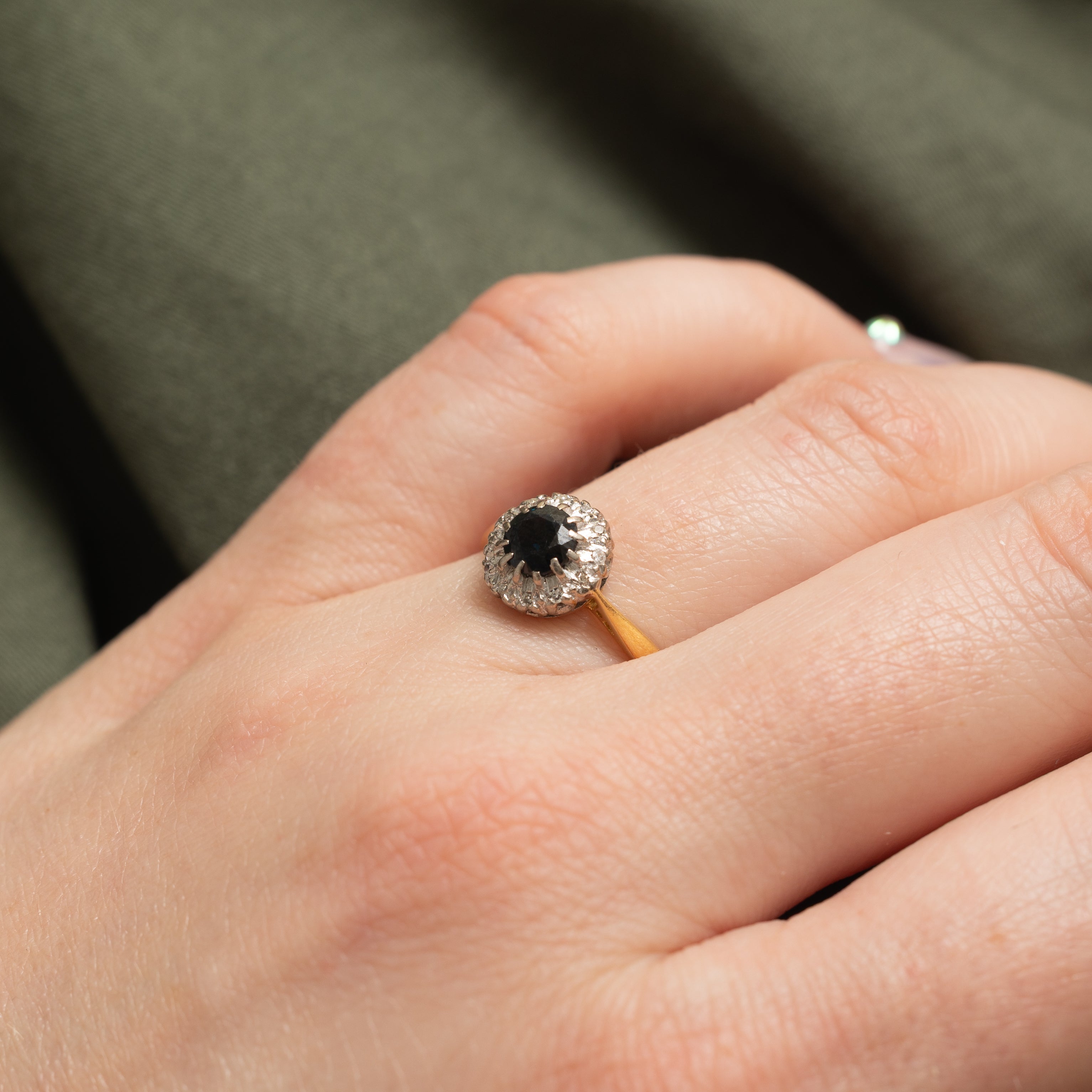 18k Sapphire & Diamond Halo Ring | 0.50ct, 0.06ctw | SZ 6.25