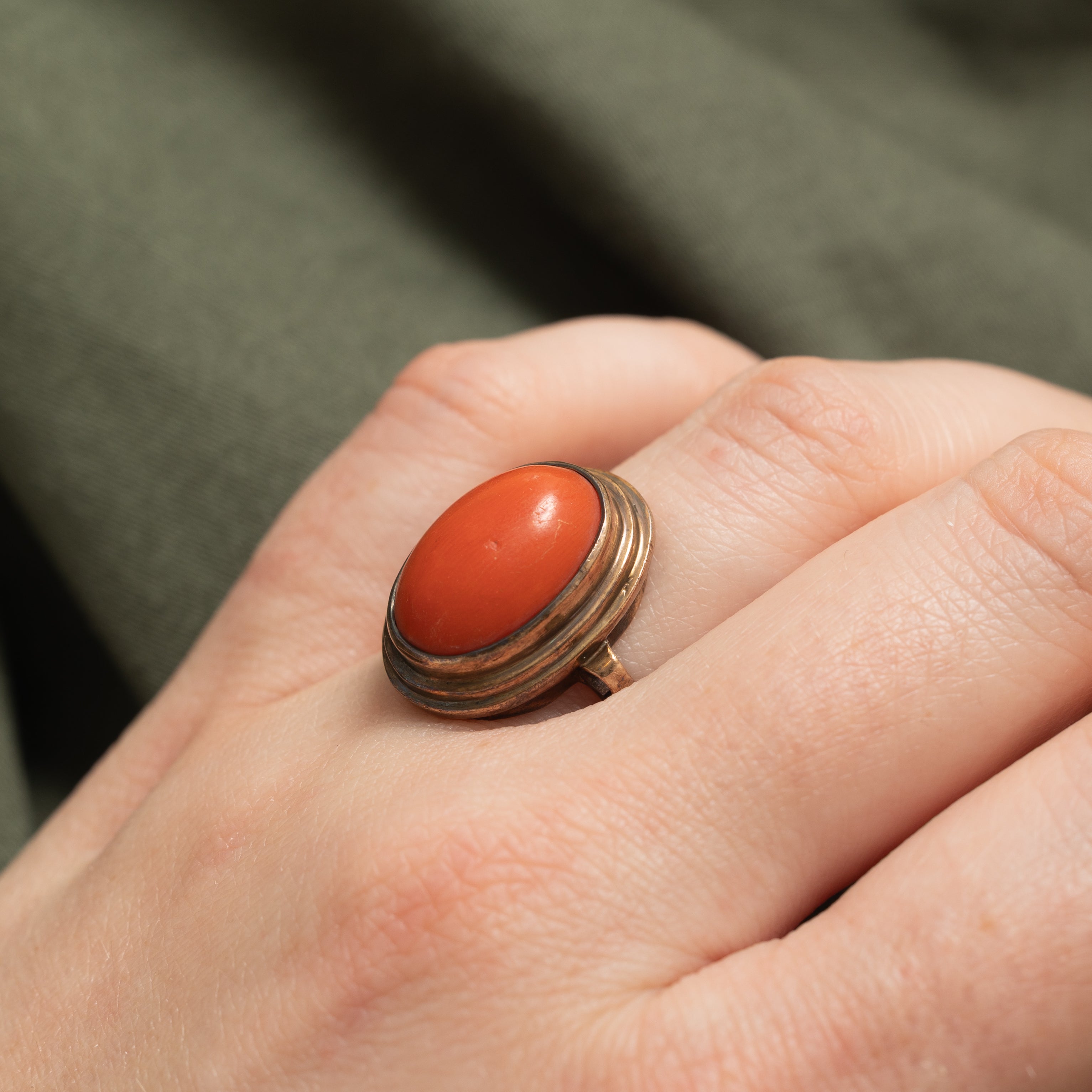 Bezel Set Coral Cocktail Ring | 6.00ct | SZ 6.75