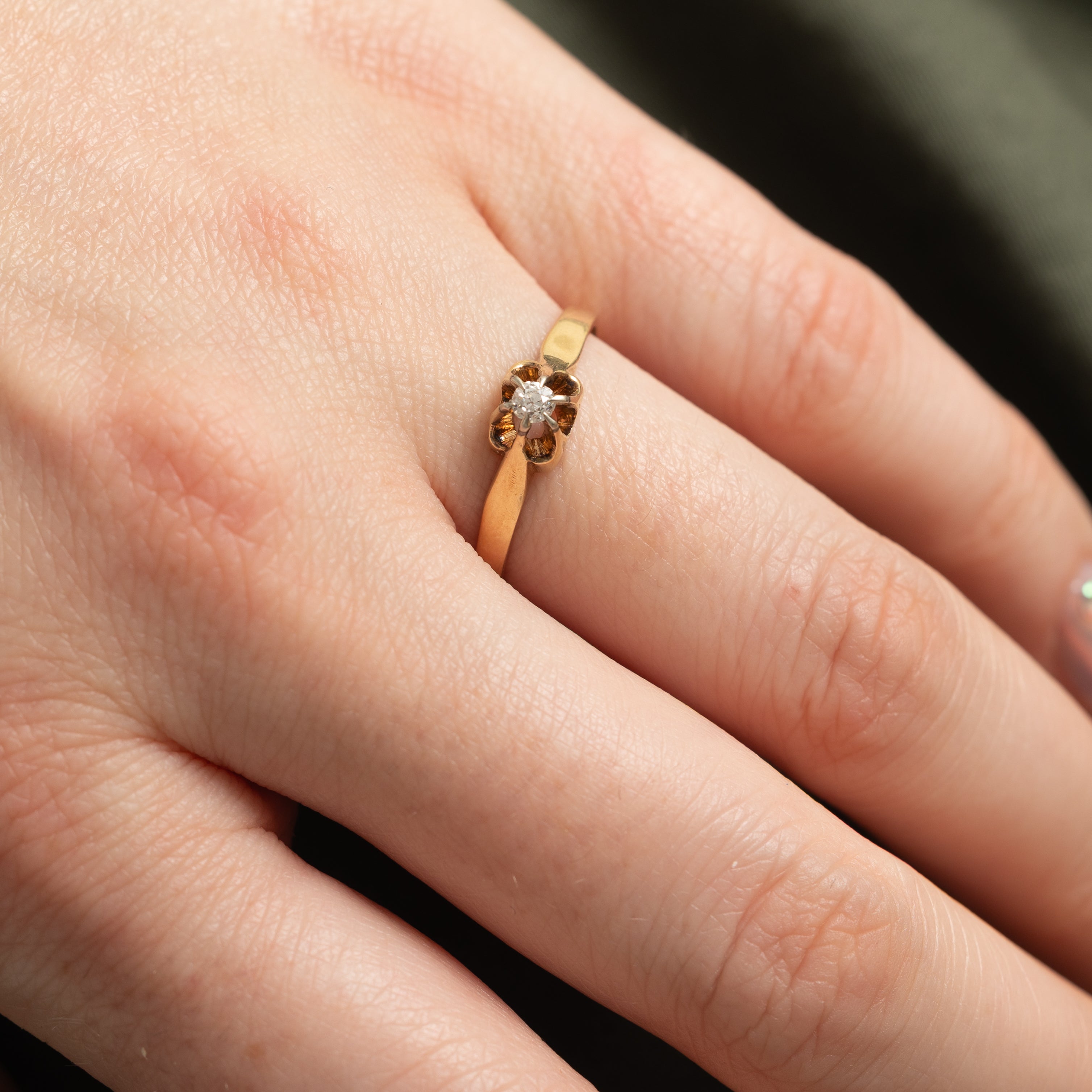 Old Mine Cut Belcher Set Diamond Ring | 0.08ctw | SZ 7.5