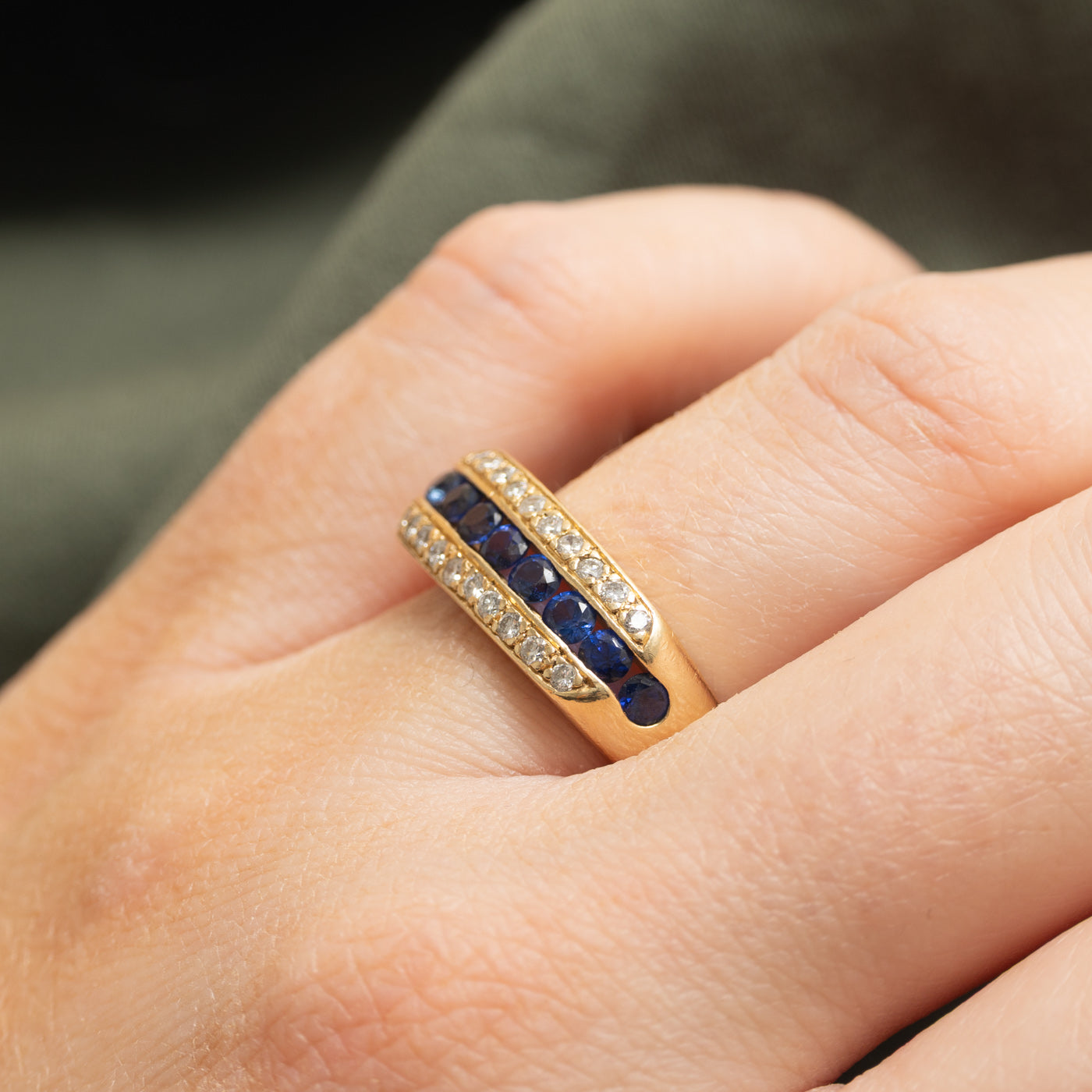 Bague multi-rangs saphirs et diamants | 0,50 ct, 0,14 ct | Taille 8,25