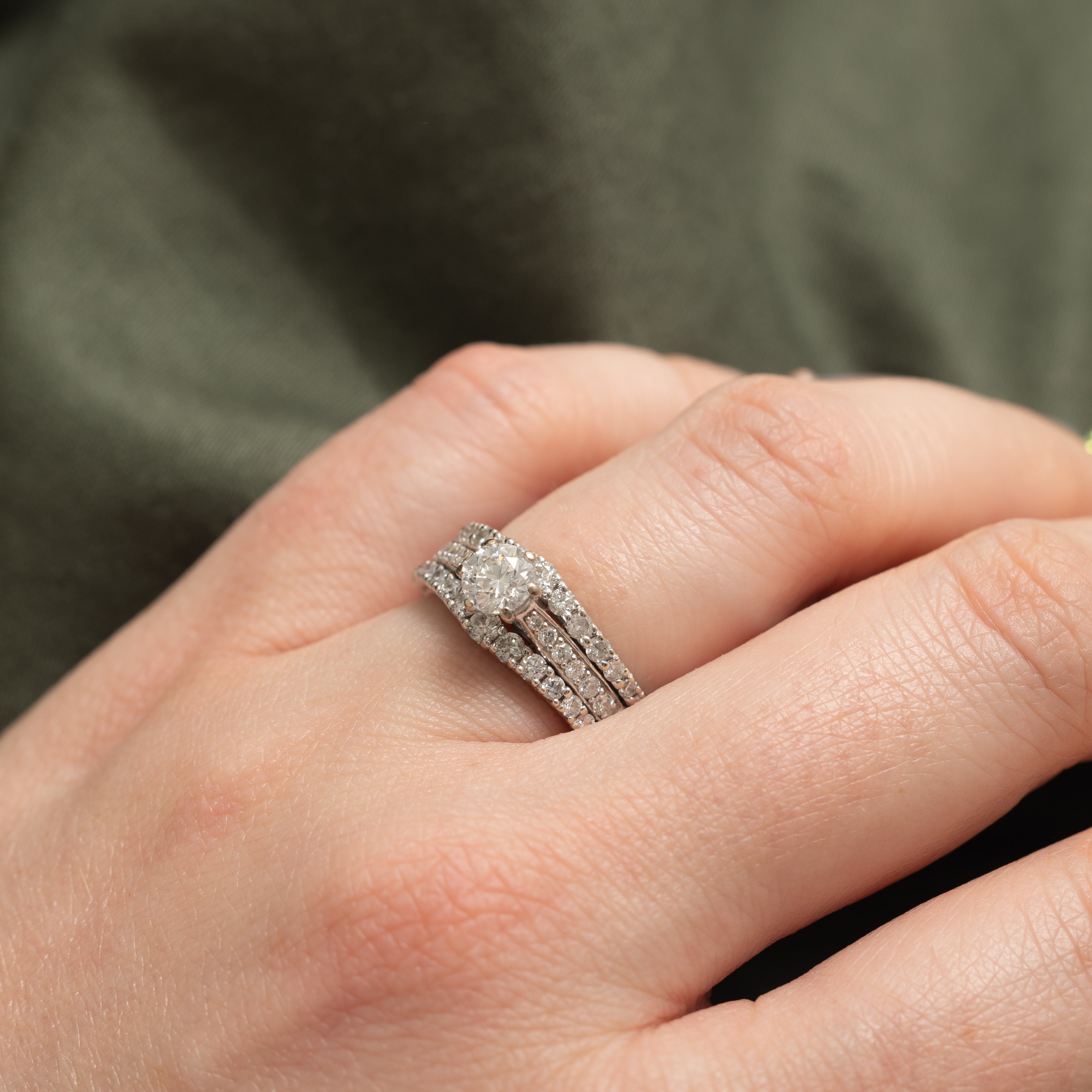 14k Diamond Multi Row Soldered Wedding Ring Set | 0.47ct I1/I2 H/I, 0.38ctw | SZ 5.25