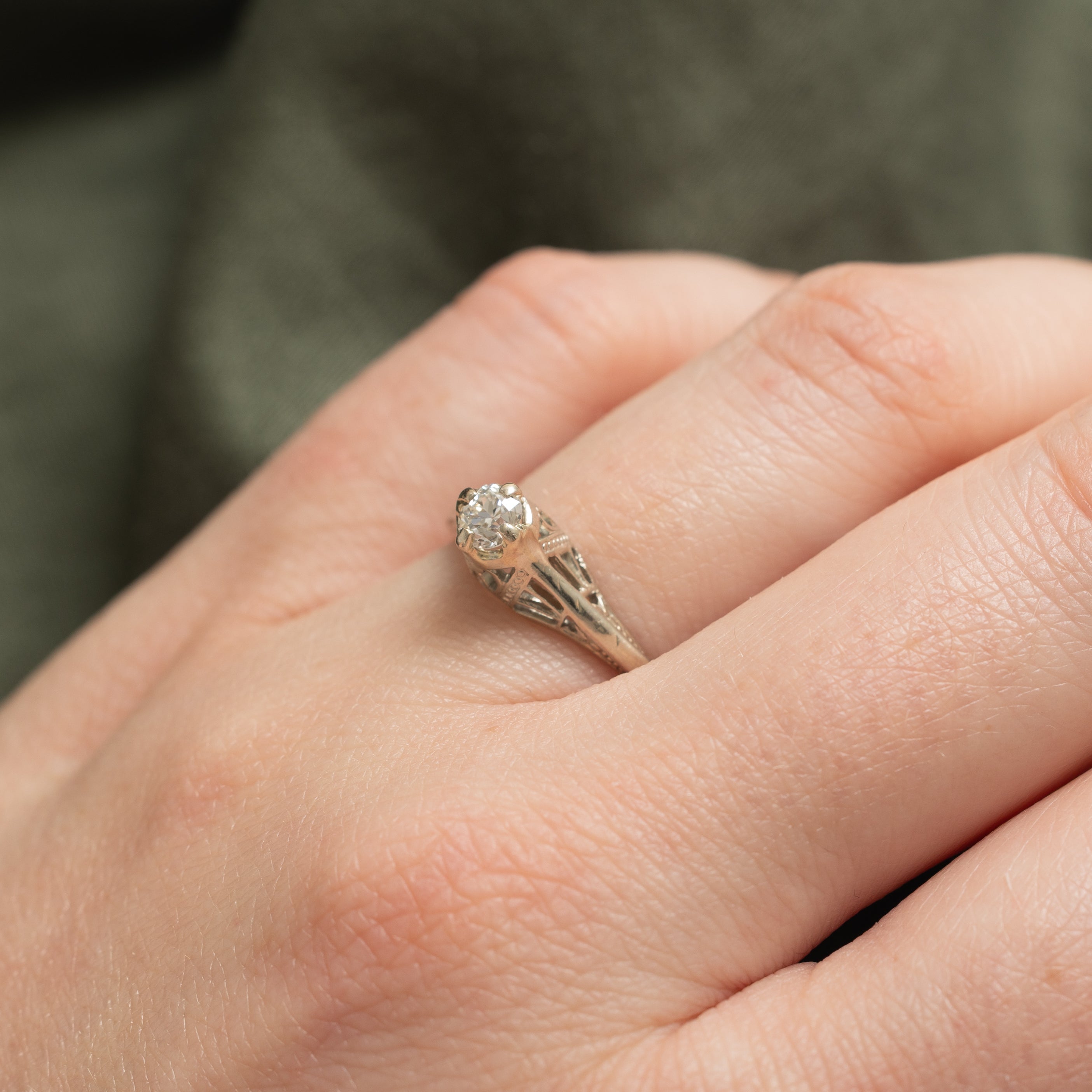 18k Old European Cut Diamond Ring | 0.24ct VS2/SI1 I/J | SZ 5.75
