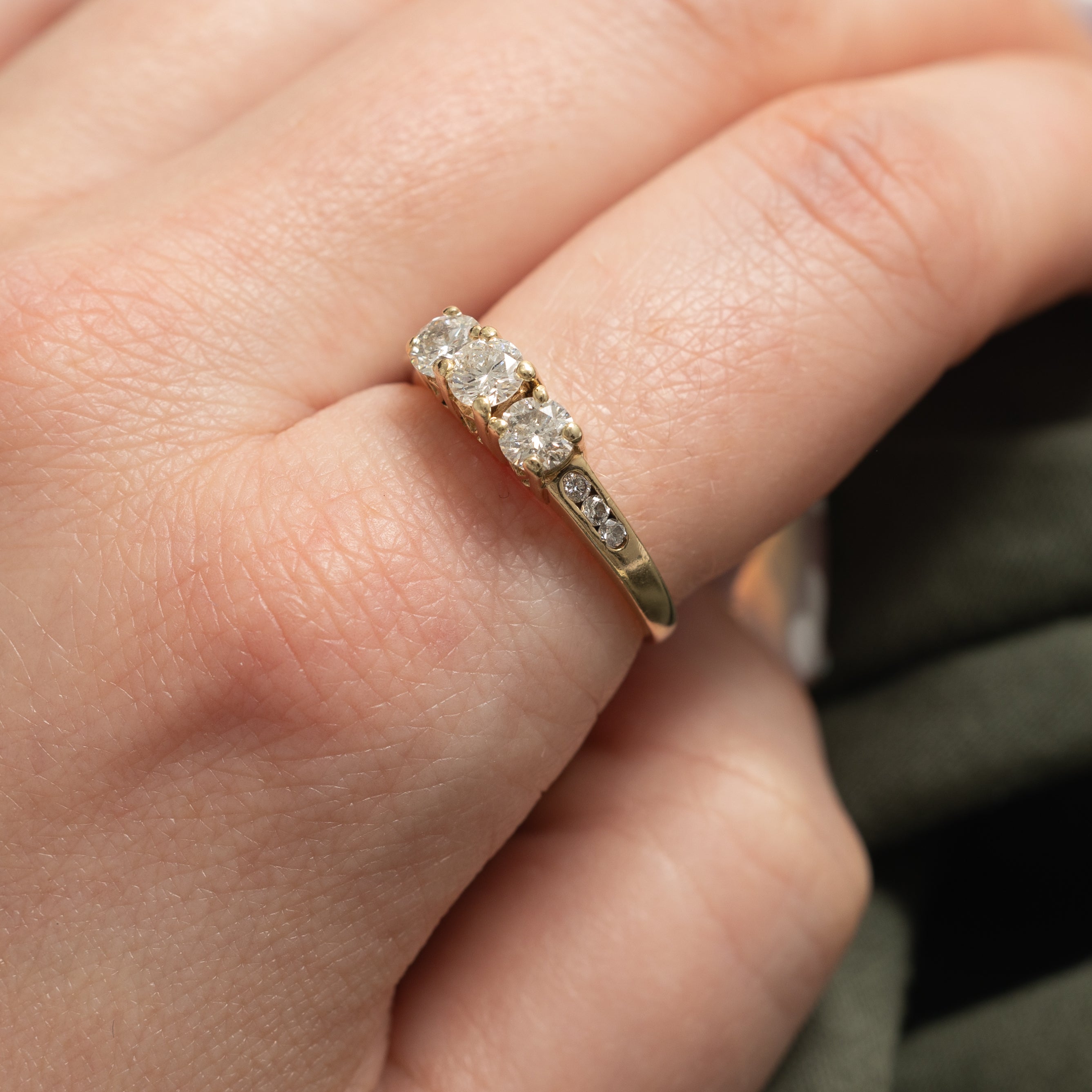 14k Three Stone Diamond Accented Ring | 0.37ctw | SZ 7.75