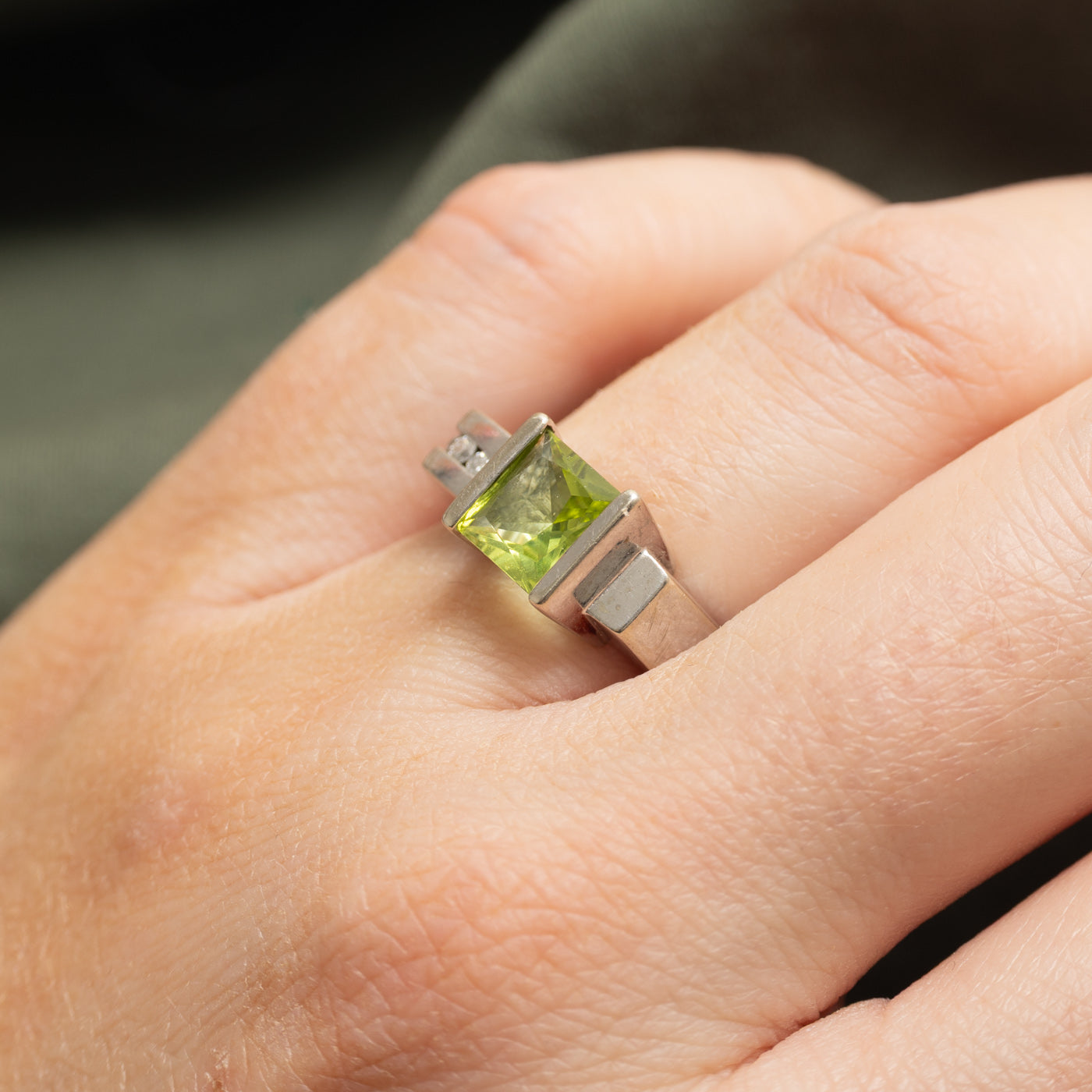 Offset Peridot & Diamond Accented Ring | 1.24ct, 0.05ctw | SZ 5.75