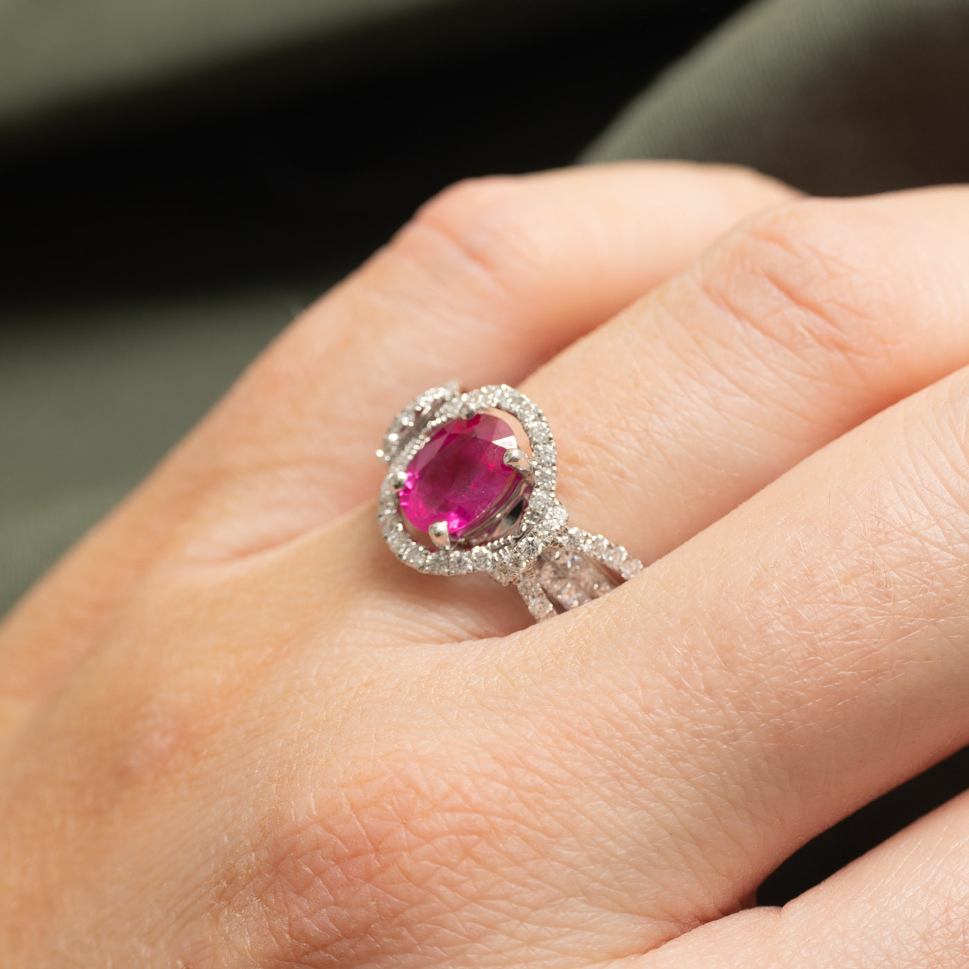 Synthetic Ruby & Natural Diamond Open Halo Ring | 1.50ct, 0.58ctw | SZ 6.0