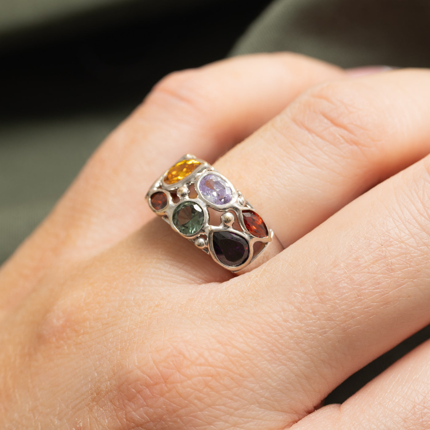 Italian 18k Bezel Set Multi Gemstone Abstract Band | 2.25ctw | SZ 6.5