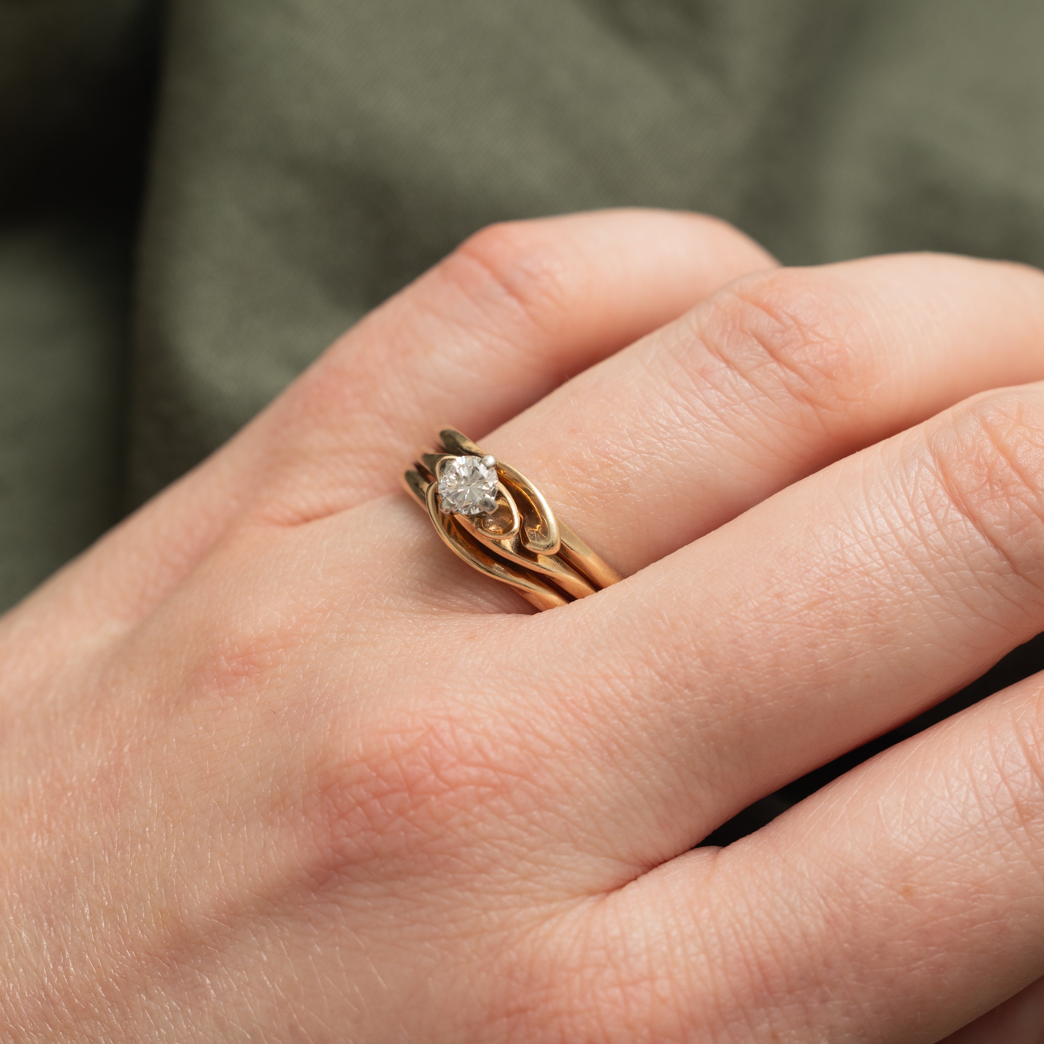 14k Solitaire Diamond Grooved Ring | 0.28ct | SZ 8.25