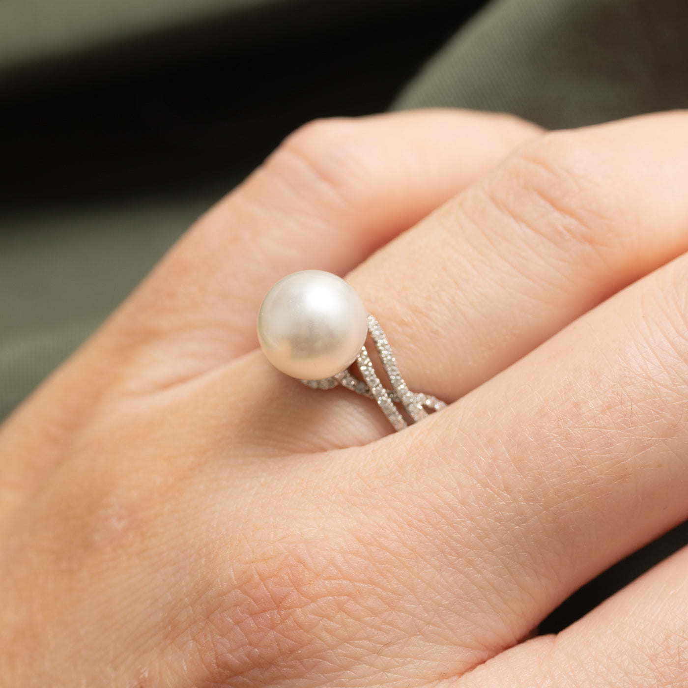 Pearl & Diamond Cross Over Ring | 0.19ctw | SZ 5.25