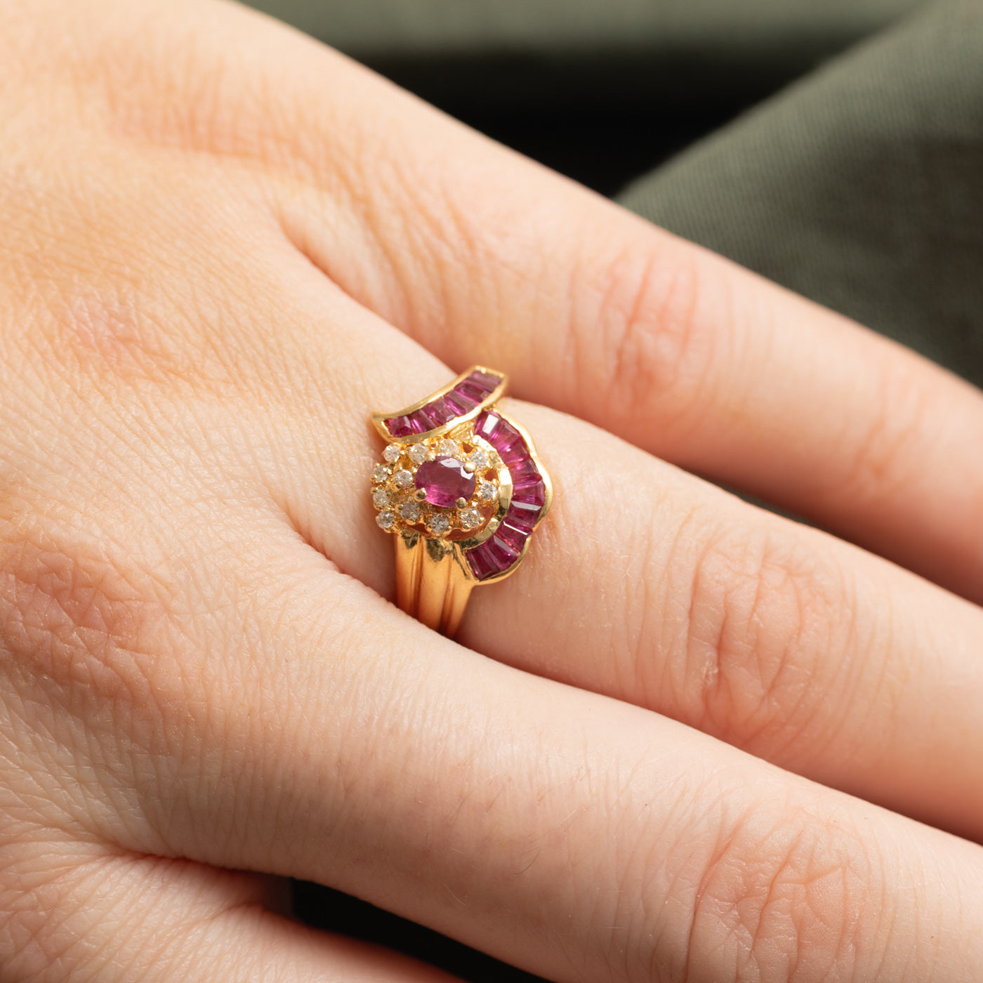 Ruby & Diamond Halo Cluster Ring | 0.38ctw, 0.06ctw | SZ 5.0