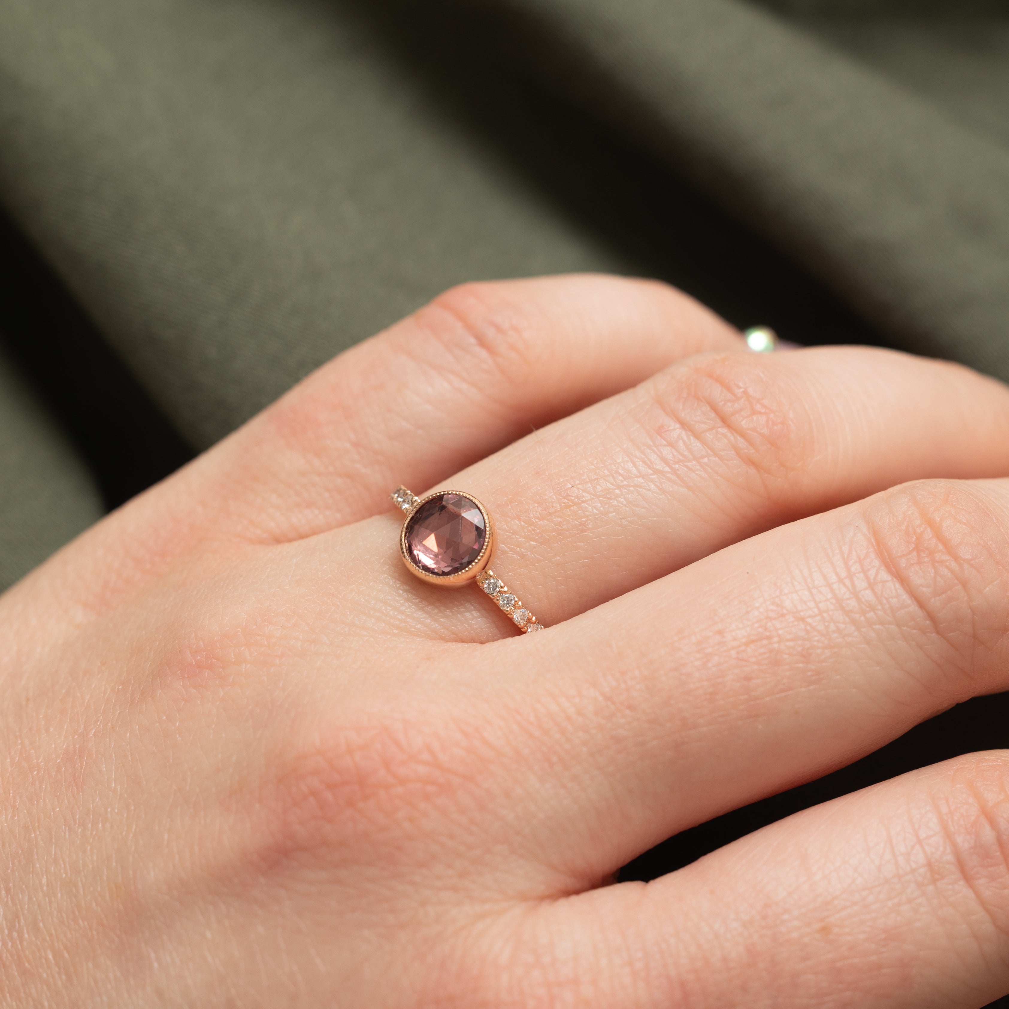 14k Bezel Set Pink Sapphire & Diamond Ring | 1.00ct, 0.14ctw | SZ 7
