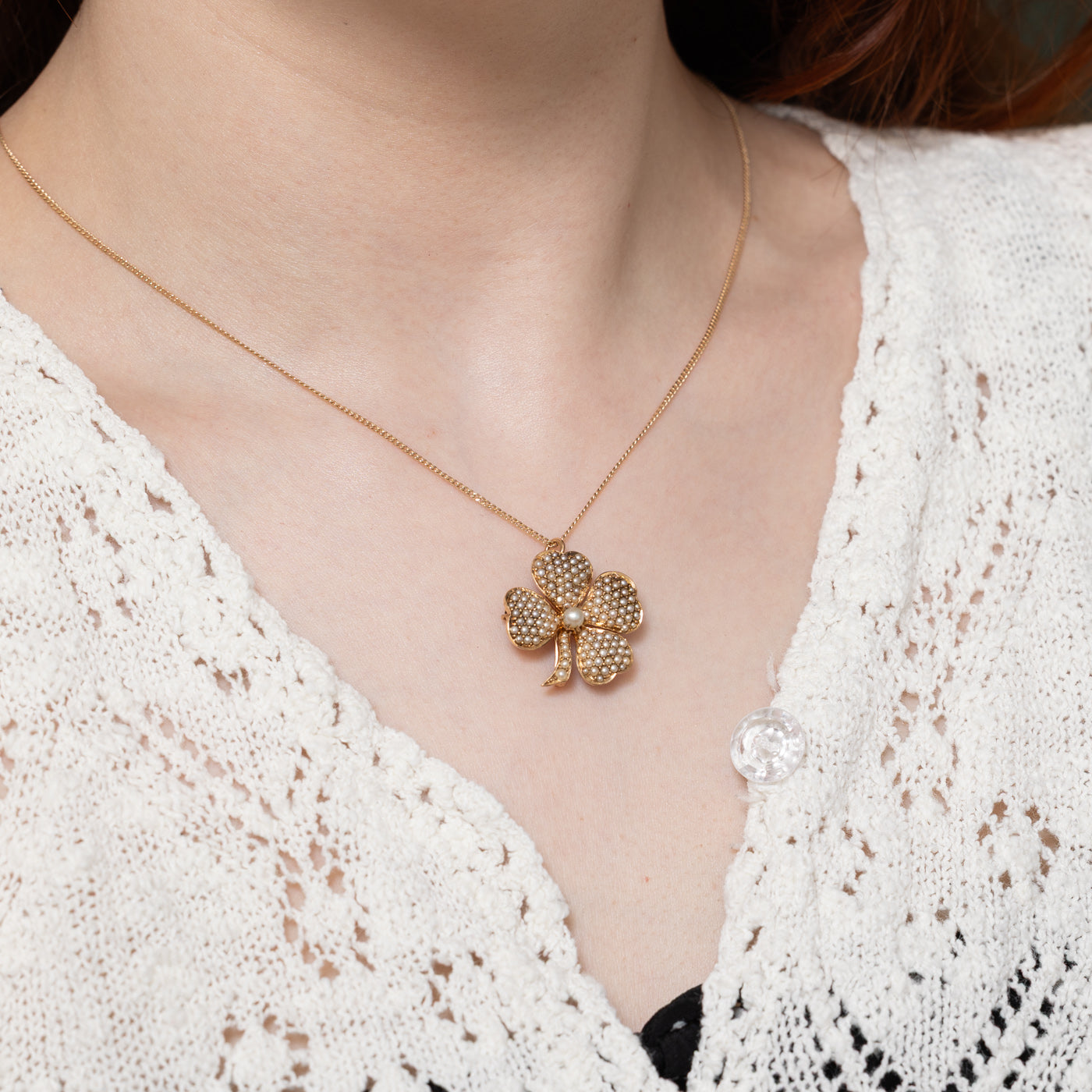 Edwardian Four Leaf Clover Pendant Brooch