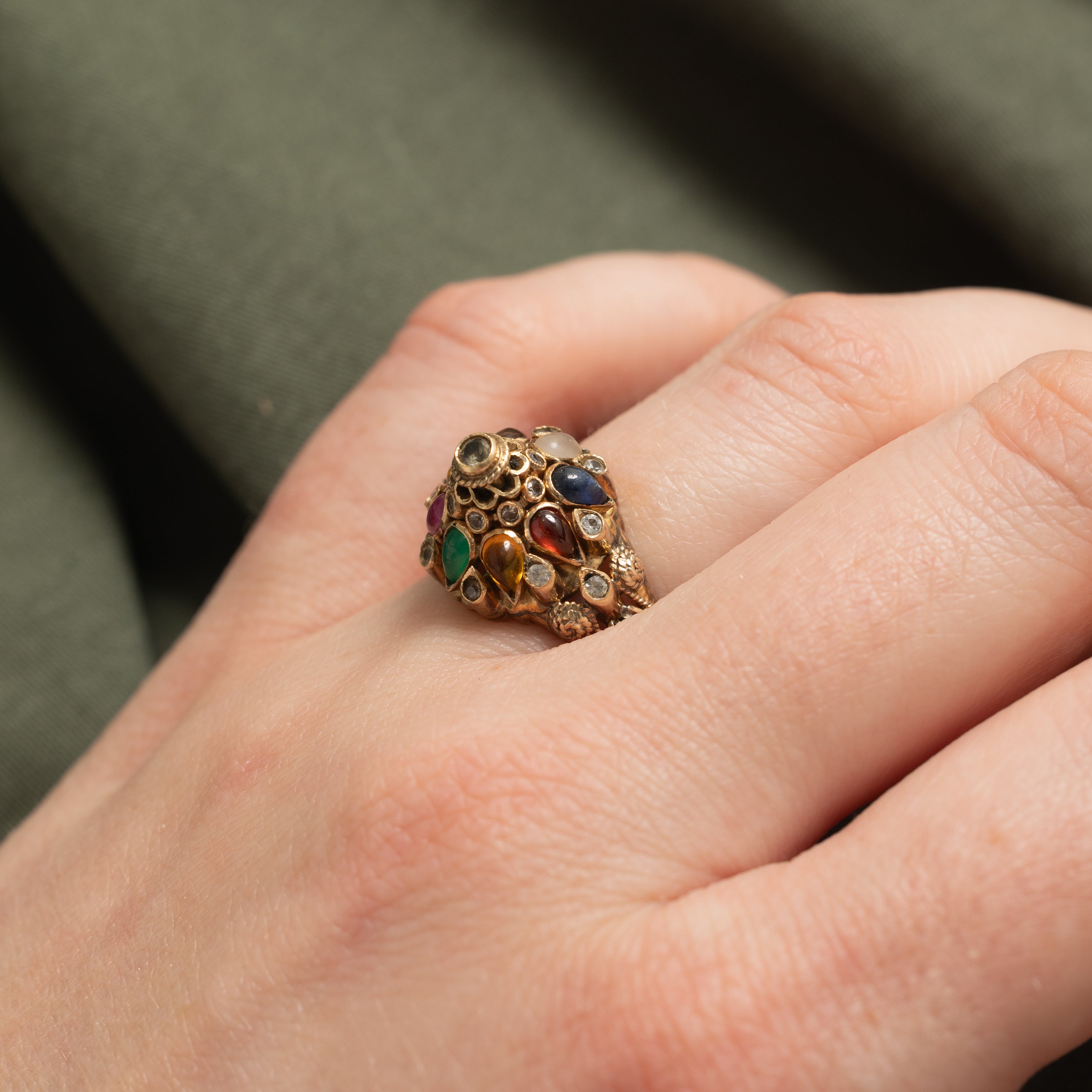 10k Multi Gemstone Floral Cluster Cocktail Ring | 1.25ctw | SZ 6.5