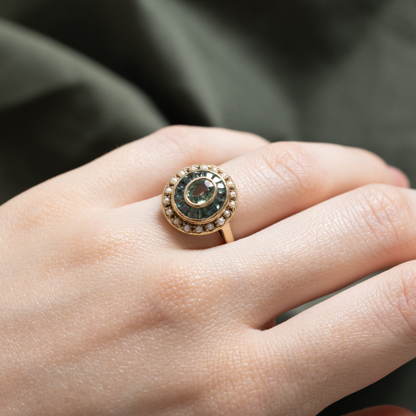 Green Sapphire & Seed Pearl Ring | 1.35ctw | SZ 5.75