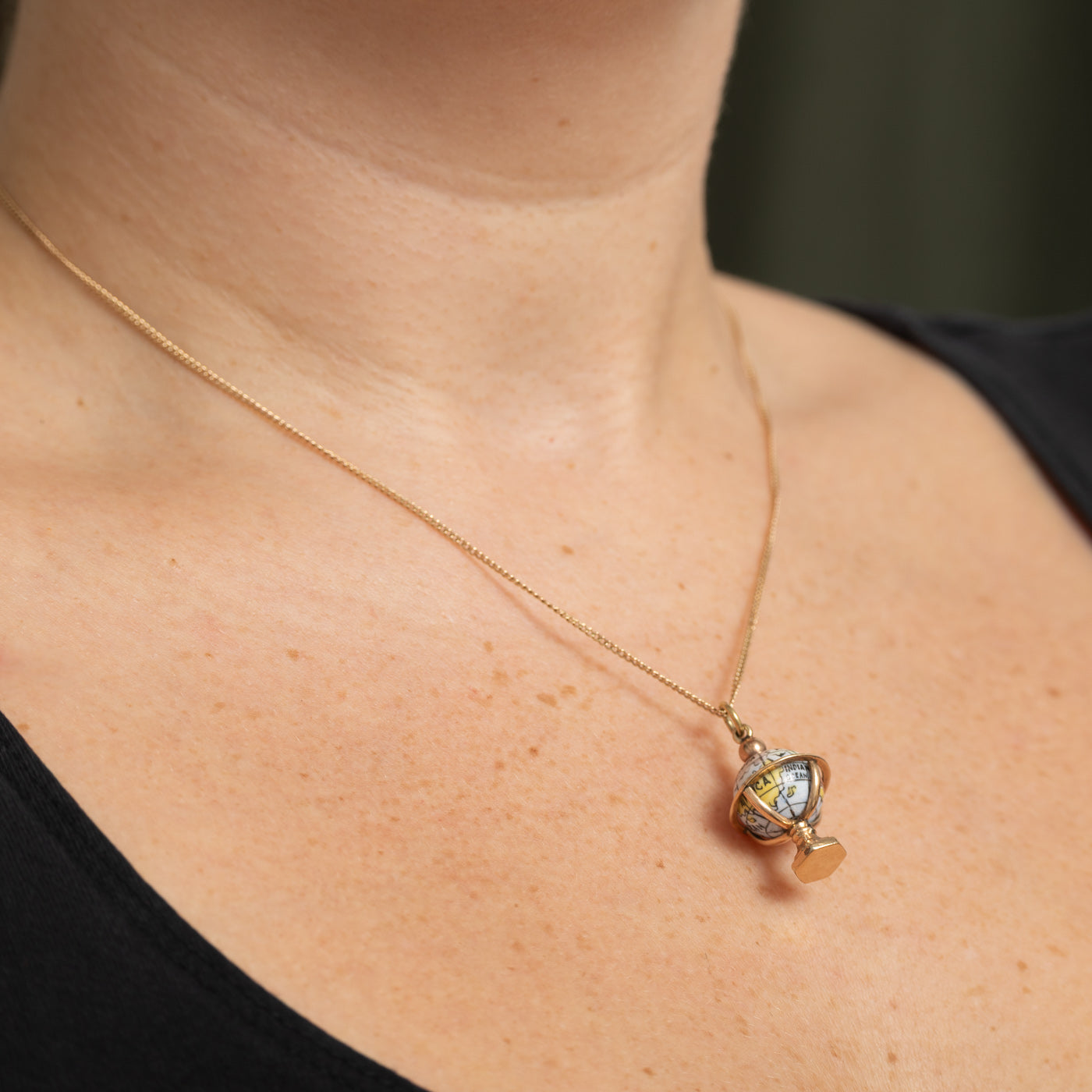 10k Yellow Gold Enamel Globe Charm