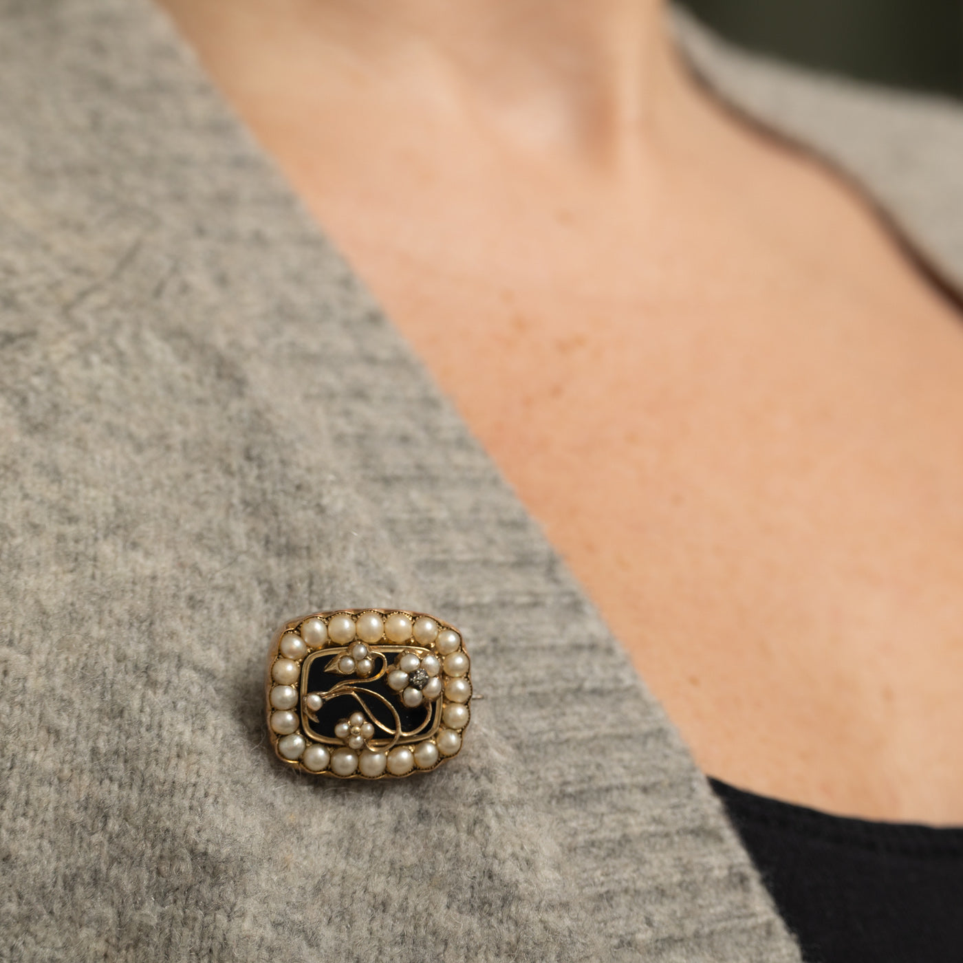 Victorian Diamond & Seed Pearl Floral Brooch | 0.02ctw
