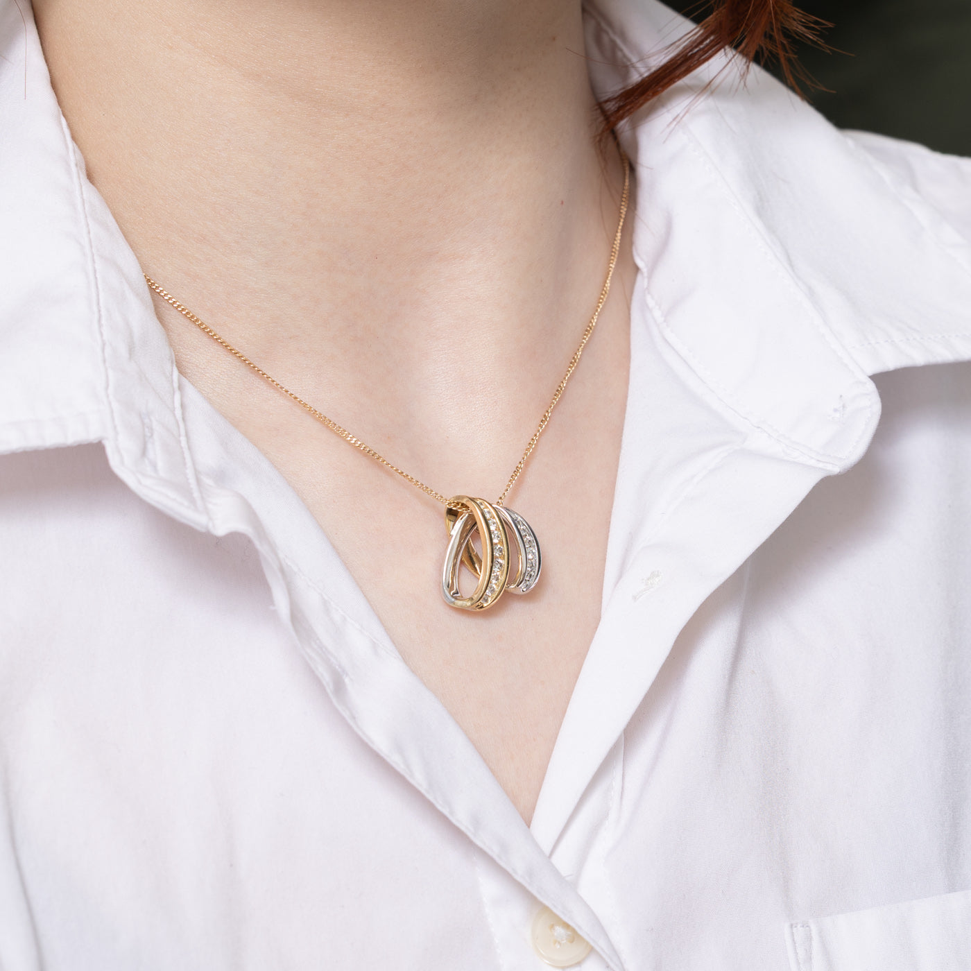 Two Tone Gold Diamond Looped Pendant | 0.50ctw