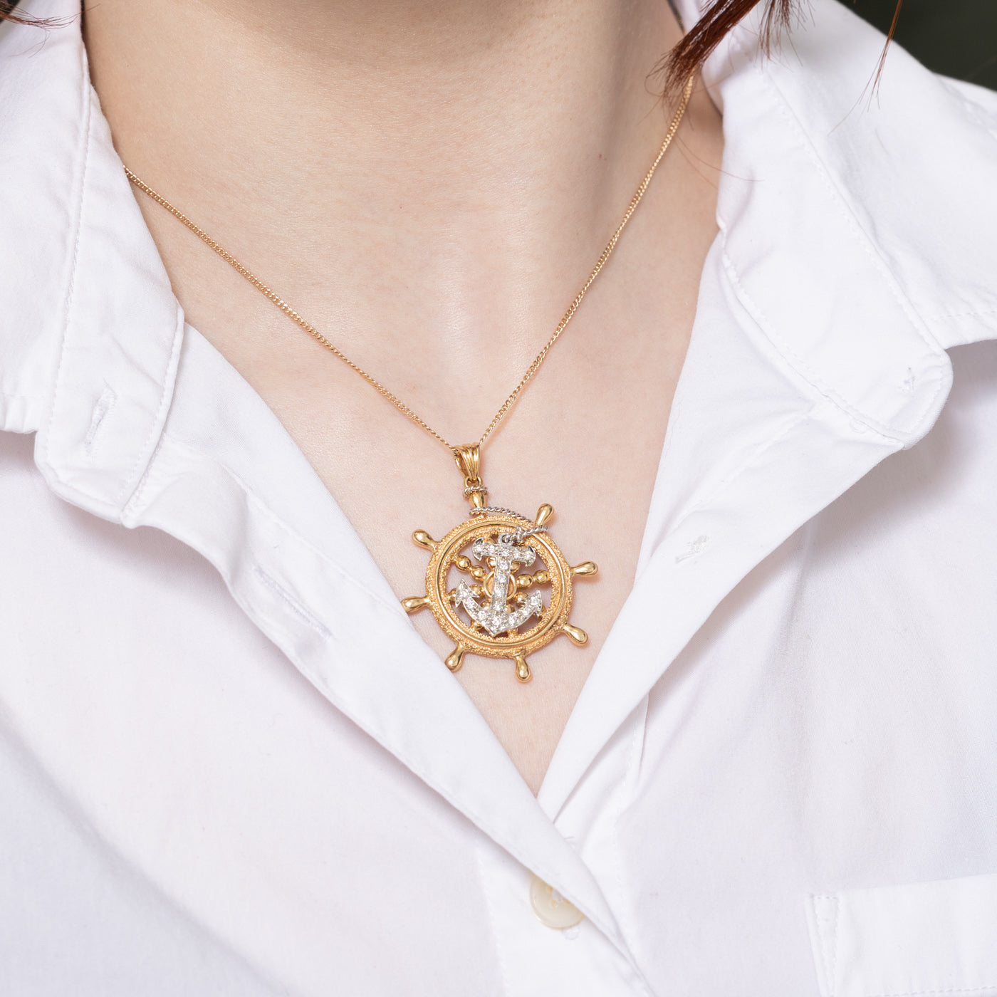 Diamond Anchor & Helm Pendant | 0.36ctw