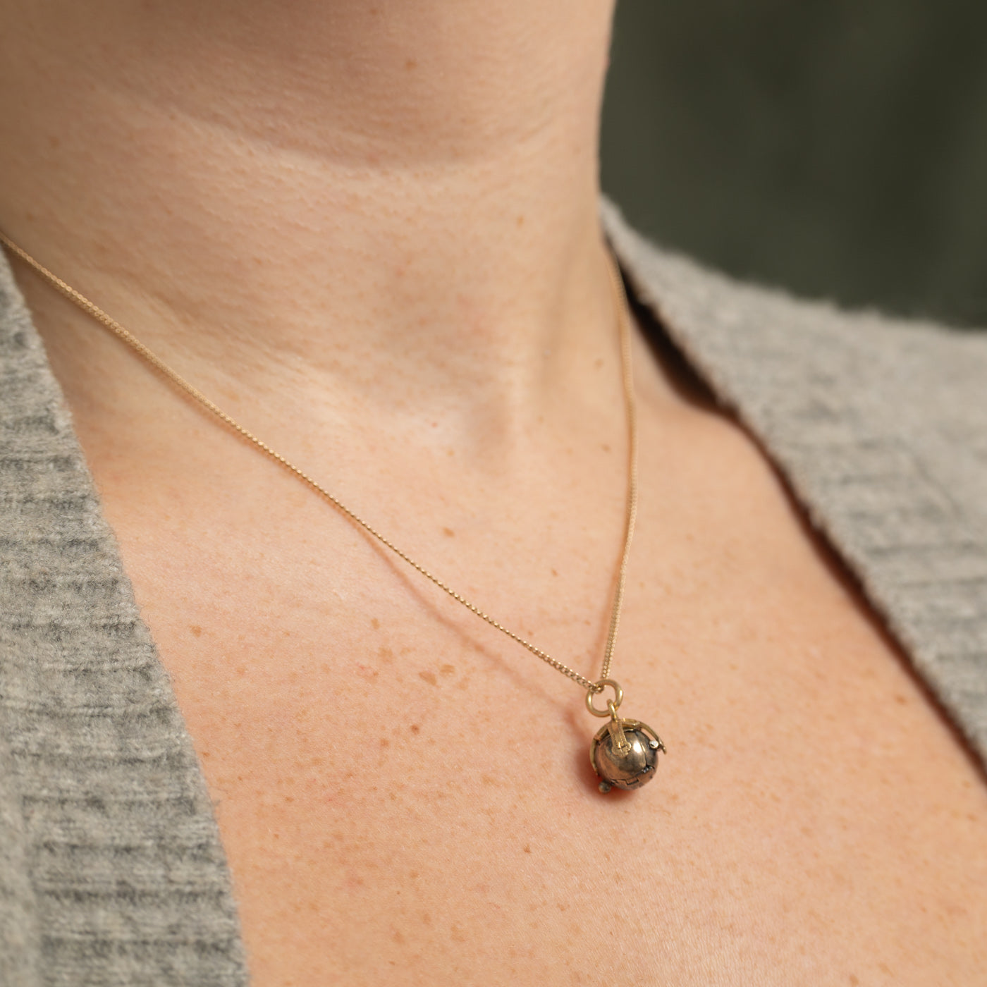 British Yellow Gold & Silver Engraved Sphere Puzzle Charm