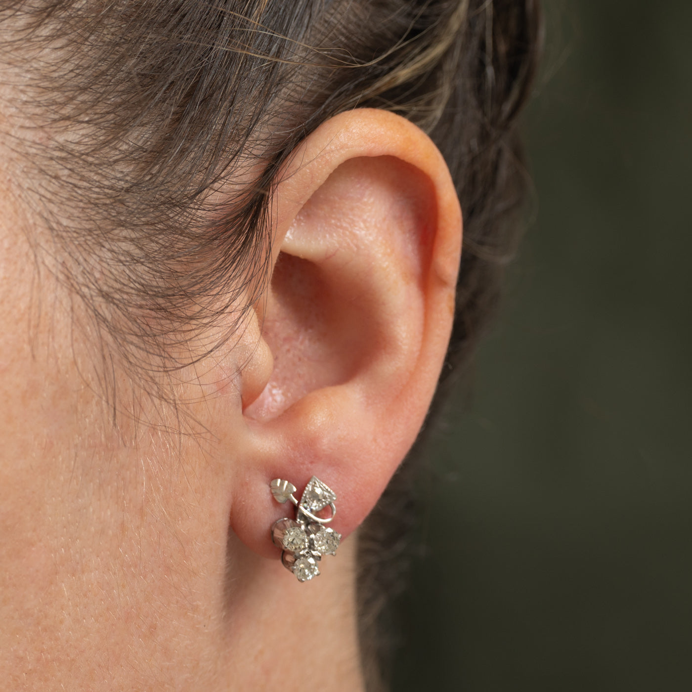 950 Platinum Diamond Cluster Leafy Stud Earrings | 0.68ctw
