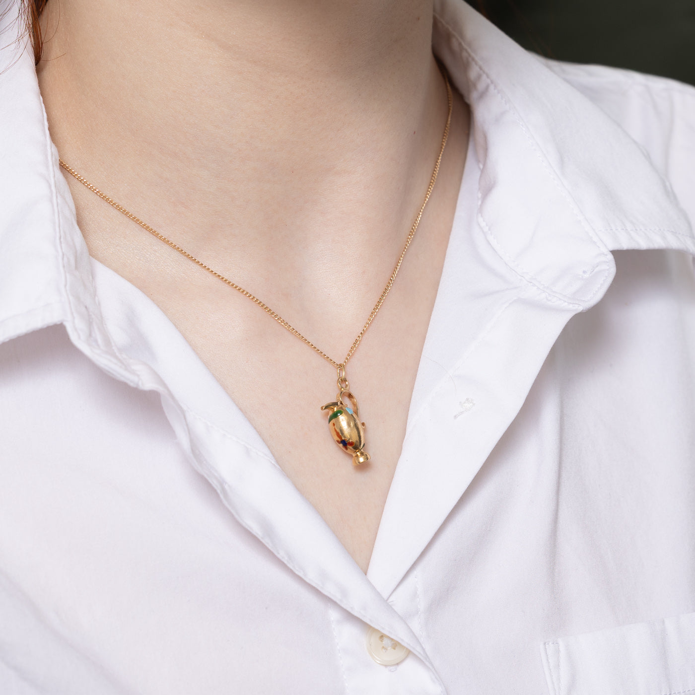 18K Yellow Gold Enamel Pitcher Charm